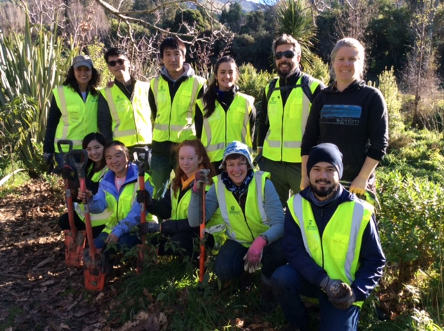 Planting team with Anna from Living Springs (photo by Morgan Coleman of Conservation Volunteers), who was the only one who dared not to wear a hi-vis vest. Surprisingly, she survived the morning.