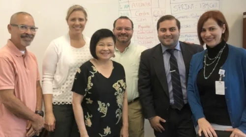 Meeting with the hardworking team from Puerto Rico Primary Care Association Network. (From left: Julian Sanchez, Marci Harris, Mei Lin Fung, Javier Jimenez, Ruben Bras and Ivette A. Seguí Rodríguez)