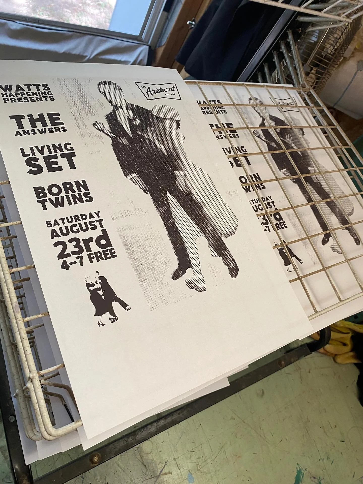 got some last minute flyers printed up for our show this saturday at @aristocratlounge with @livingset_band and @theanswersatx  keep your eyes peeled fir some posterage in your hood!
.
.
#screenprinting #posterart #printdesign #wheatpaste