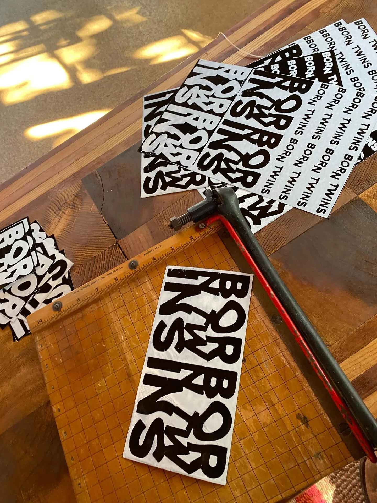 choppin up these stickers to pollute the clerbs we be playin!!