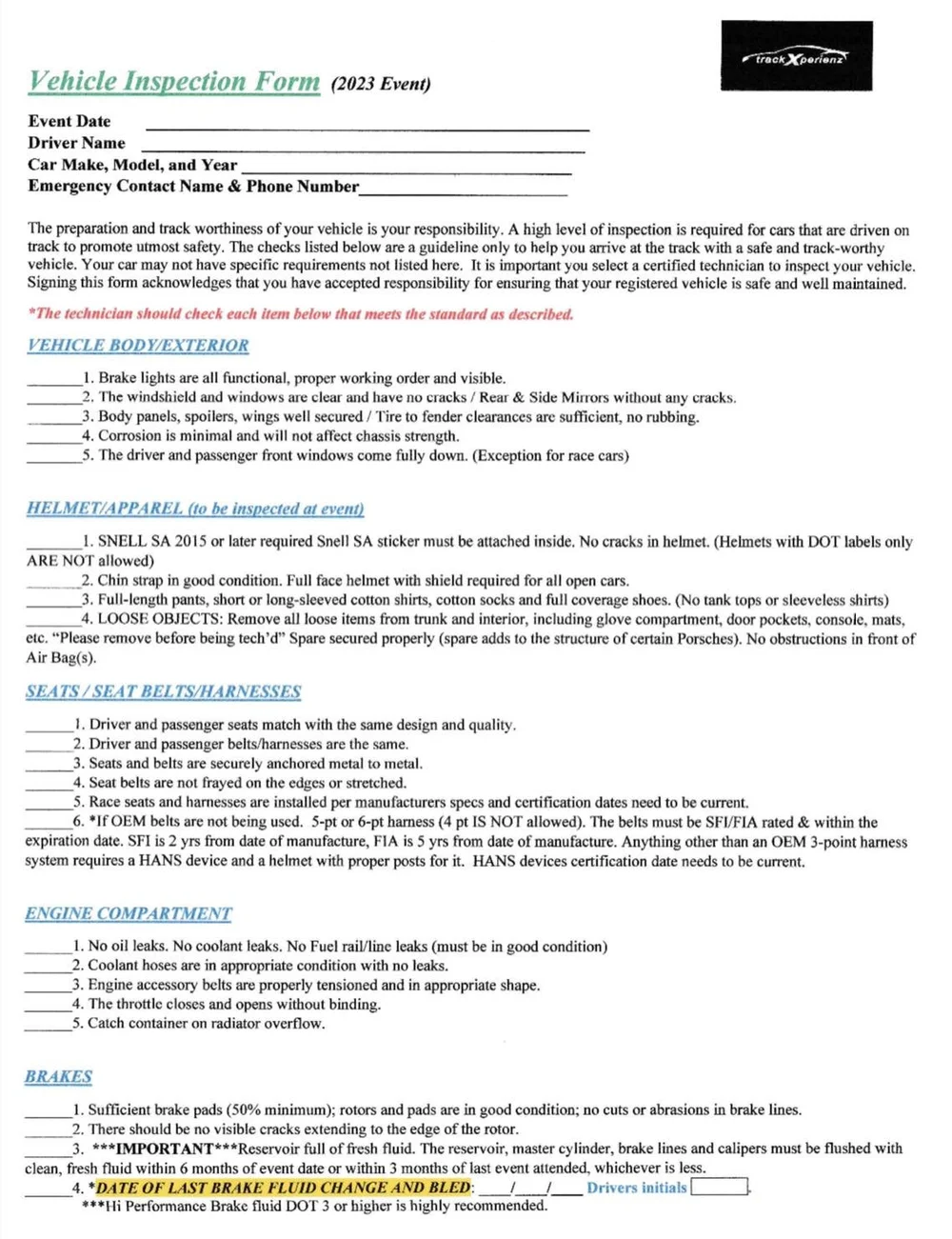 Tech Inspection Form — About - trackXperienz