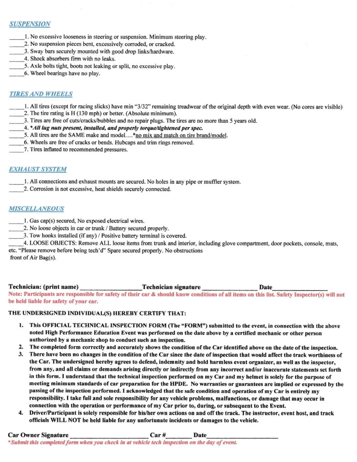 Tech Inspection Form — About - trackXperienz
