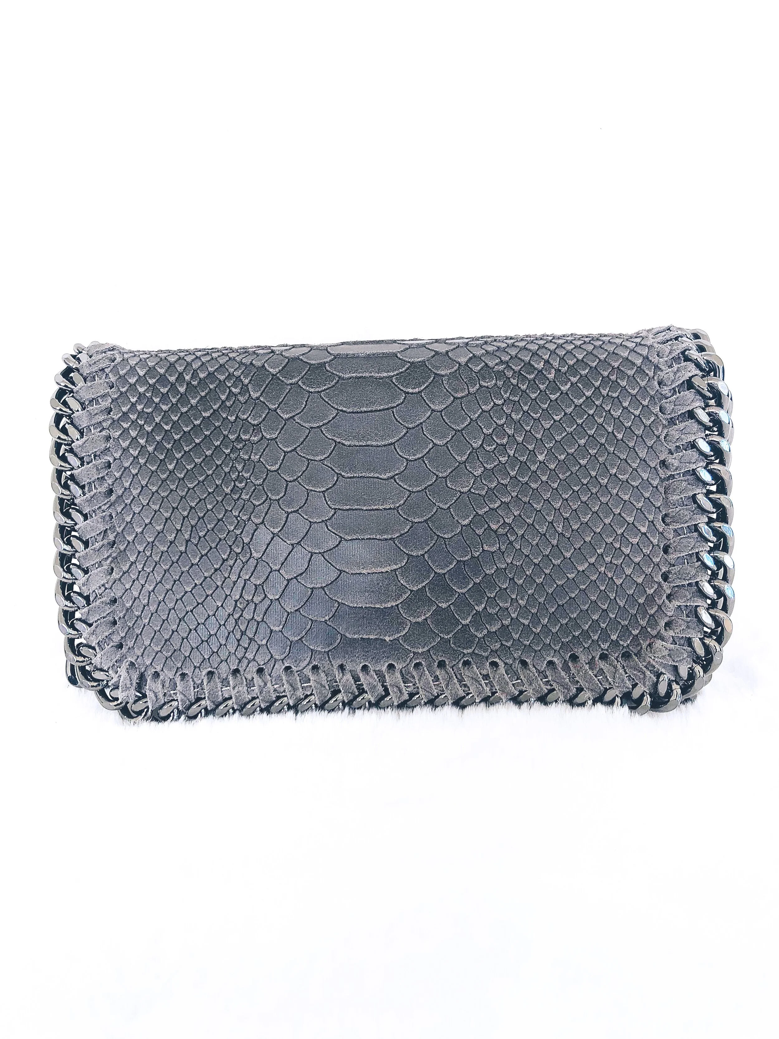 PYTHON EMBOSSED LEATHER SHOULDER BAG 