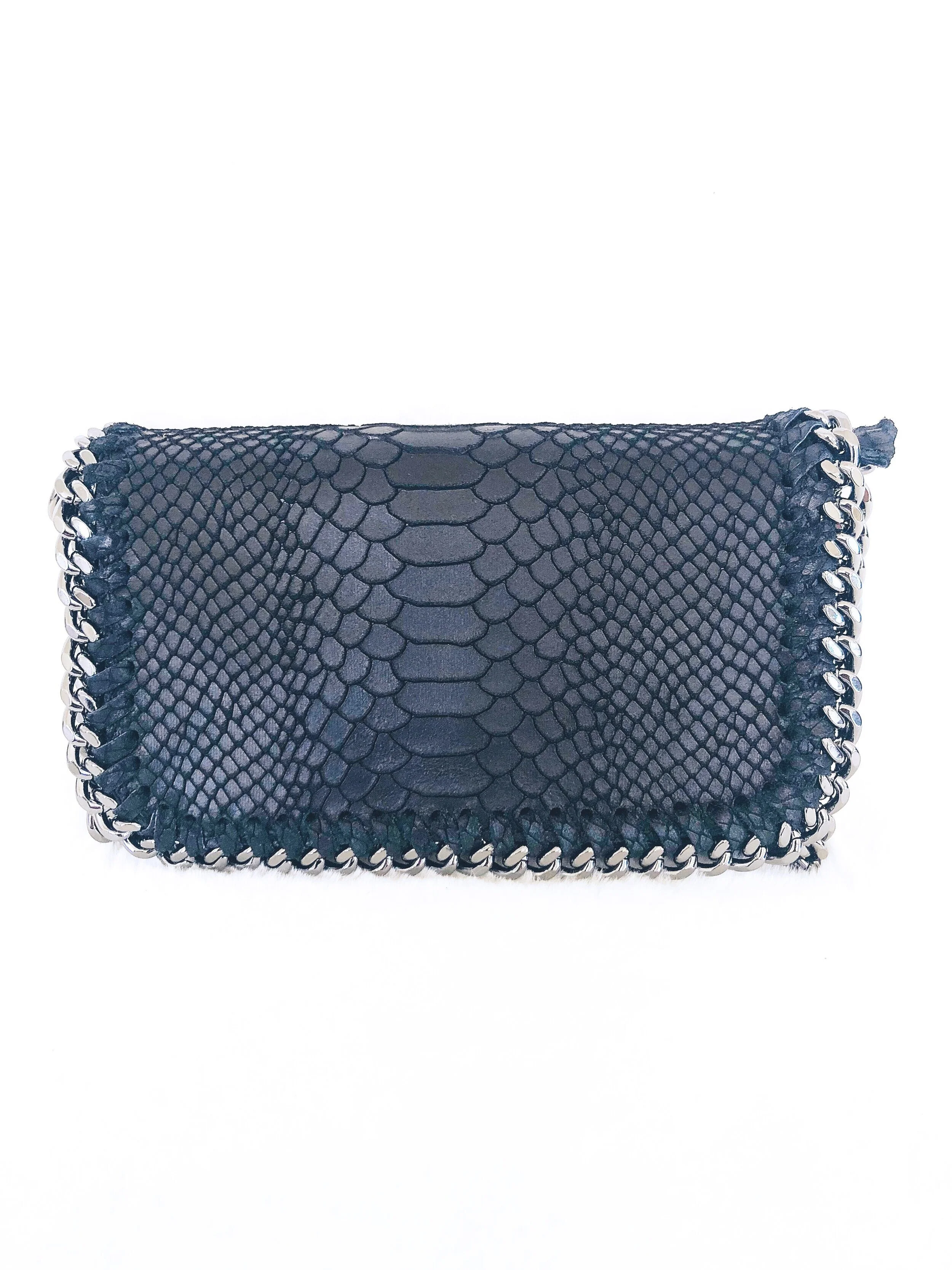PYTHON EMBOSSED LEATHER SHOULDER BAG