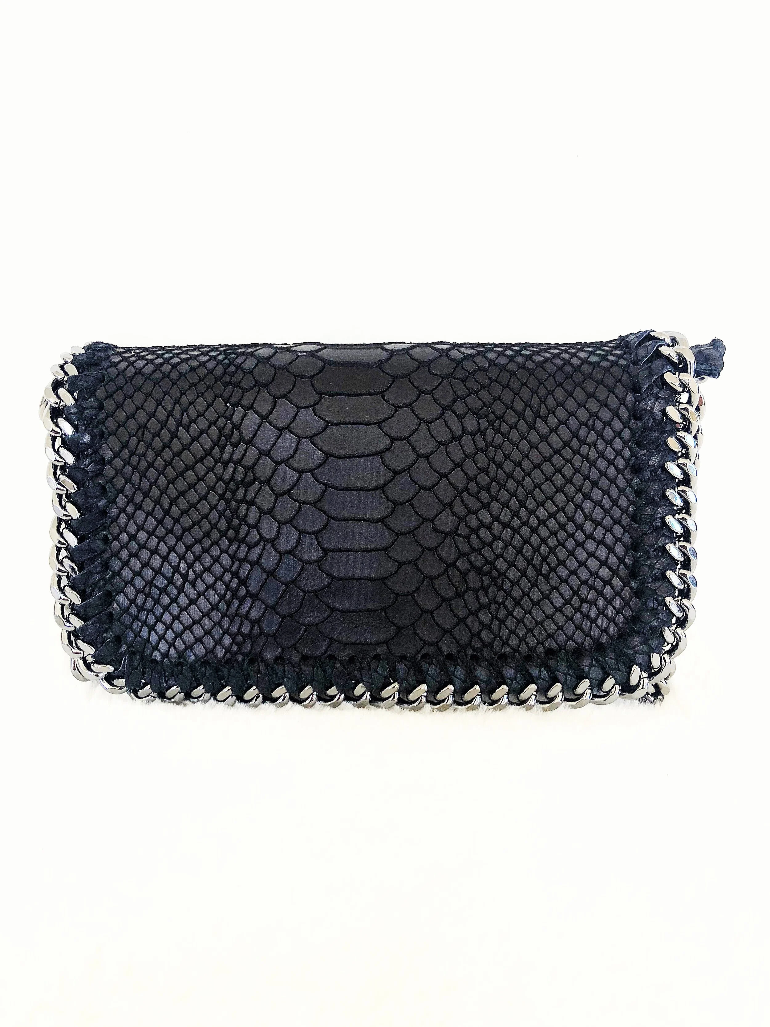 PYTHON EMBOSSED LEATHER SHOULDER BAG