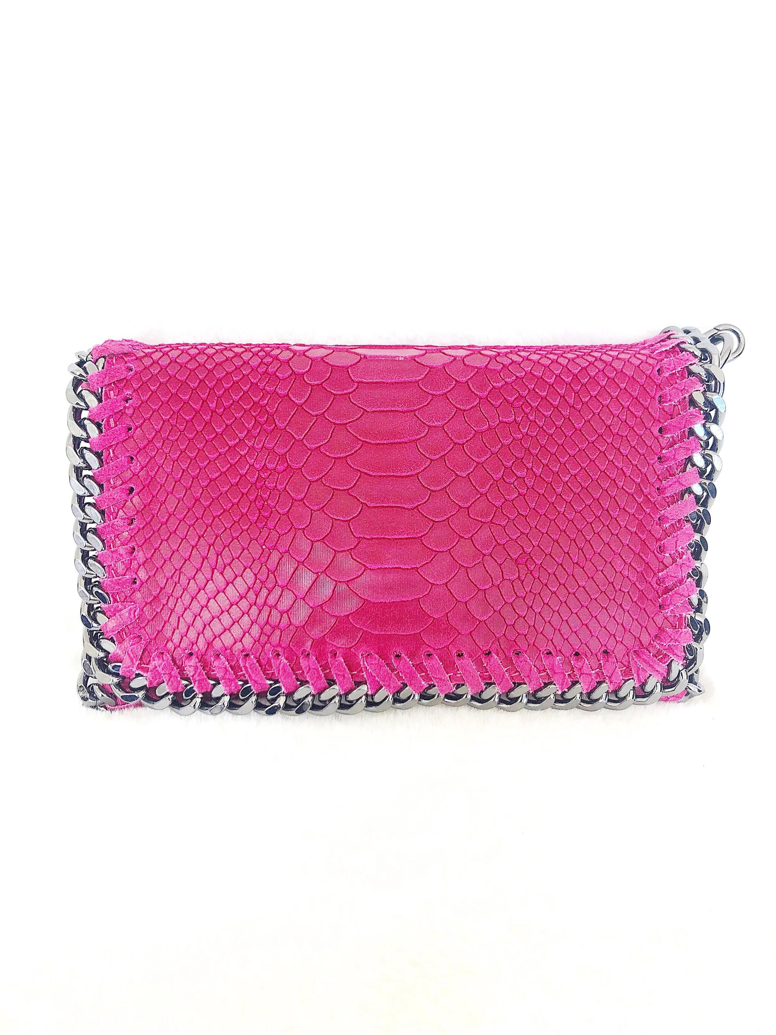 PYTHON EMBOSSED LEATHER SHOULDER BAG