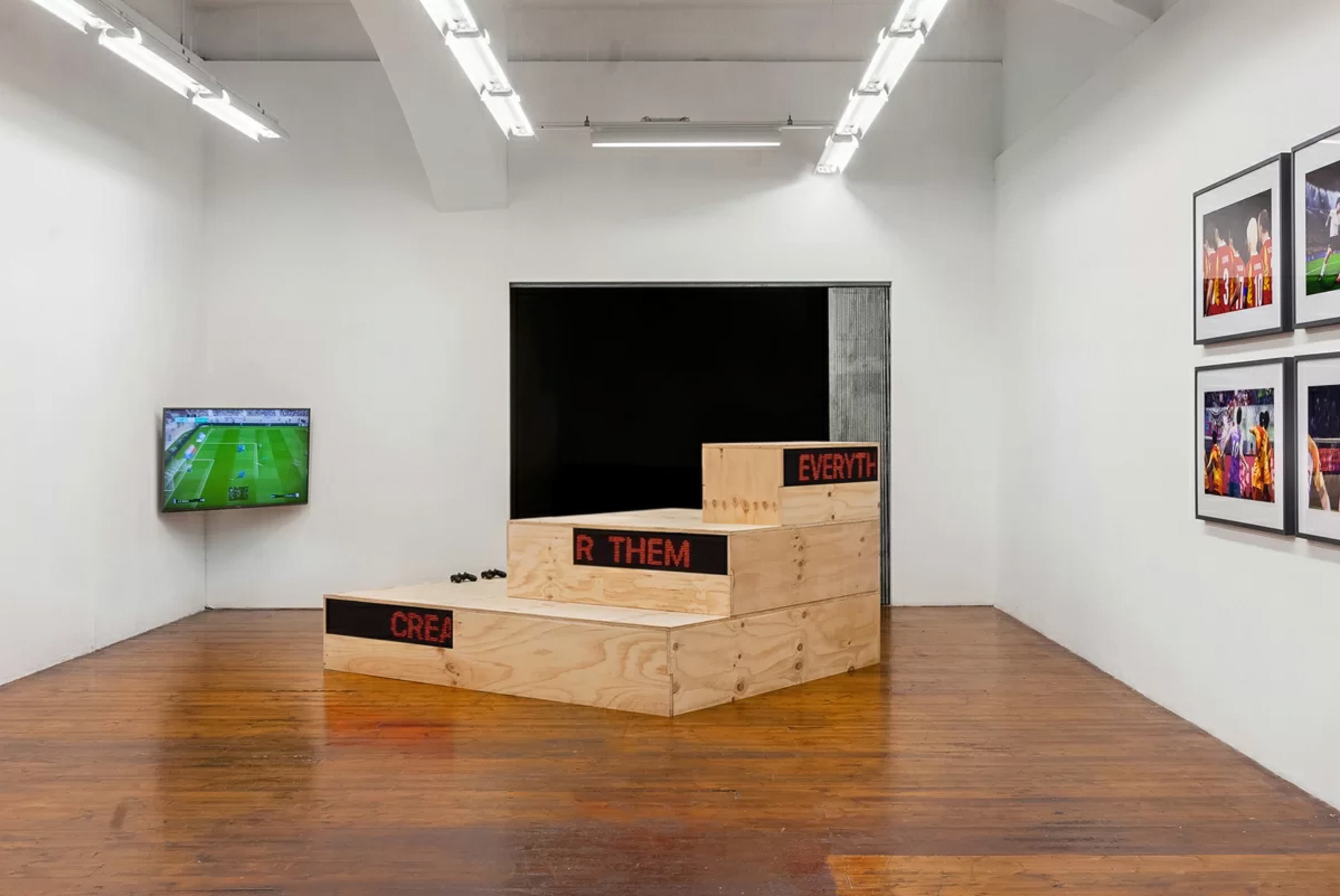  The Cool Couple,  Emozioni Mondiali , interactive installation, monitor, joypads, acrylic paintings, wood, LED, 2018-ongoing, Italy, installation view Mambo, Bologna 