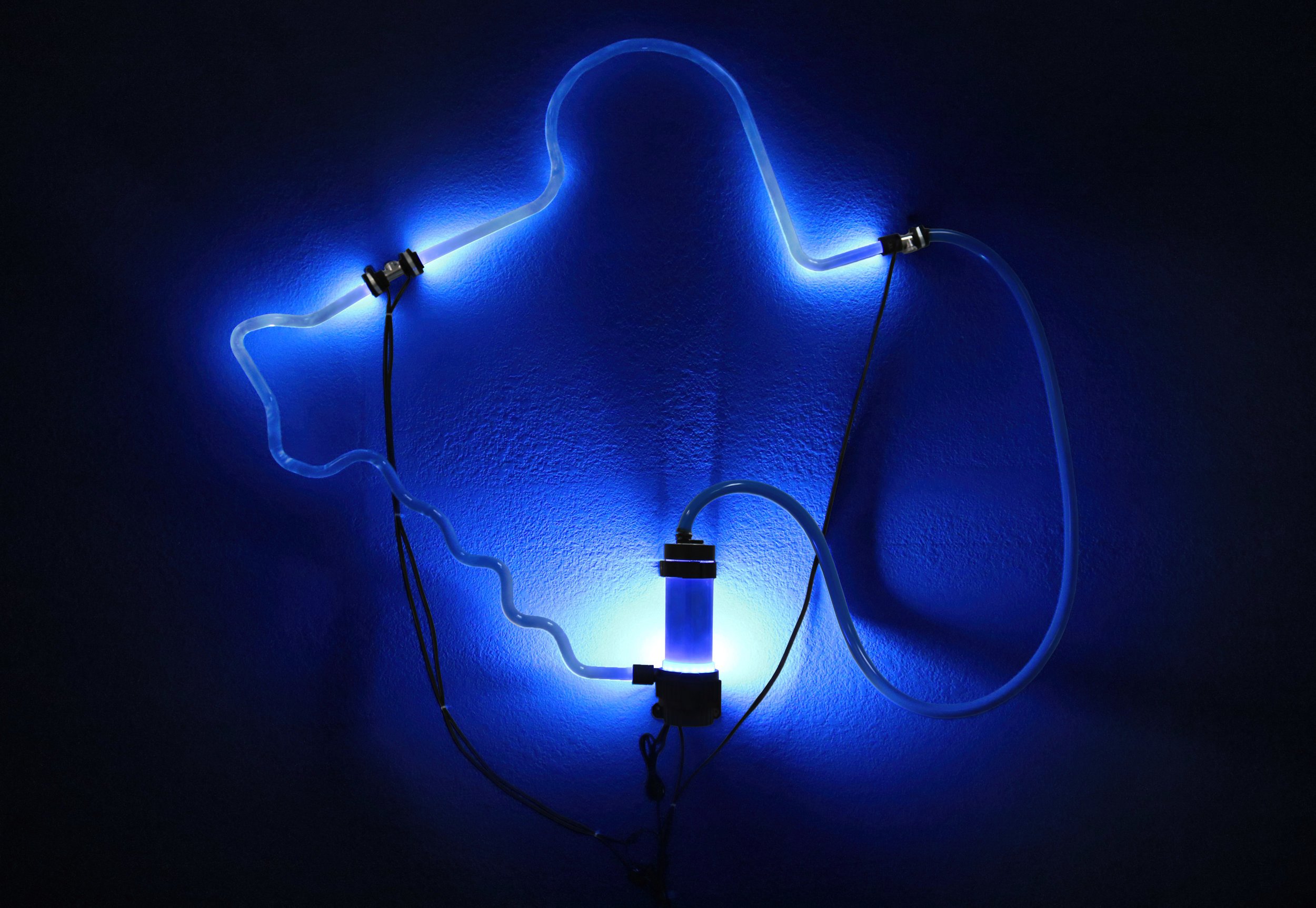  Filip Kostic,  Closed Loop (Blue),  Heat-bent PETG tubing, LED compression fittings, pump and reservoir, computer power supply, coolant, 2017 