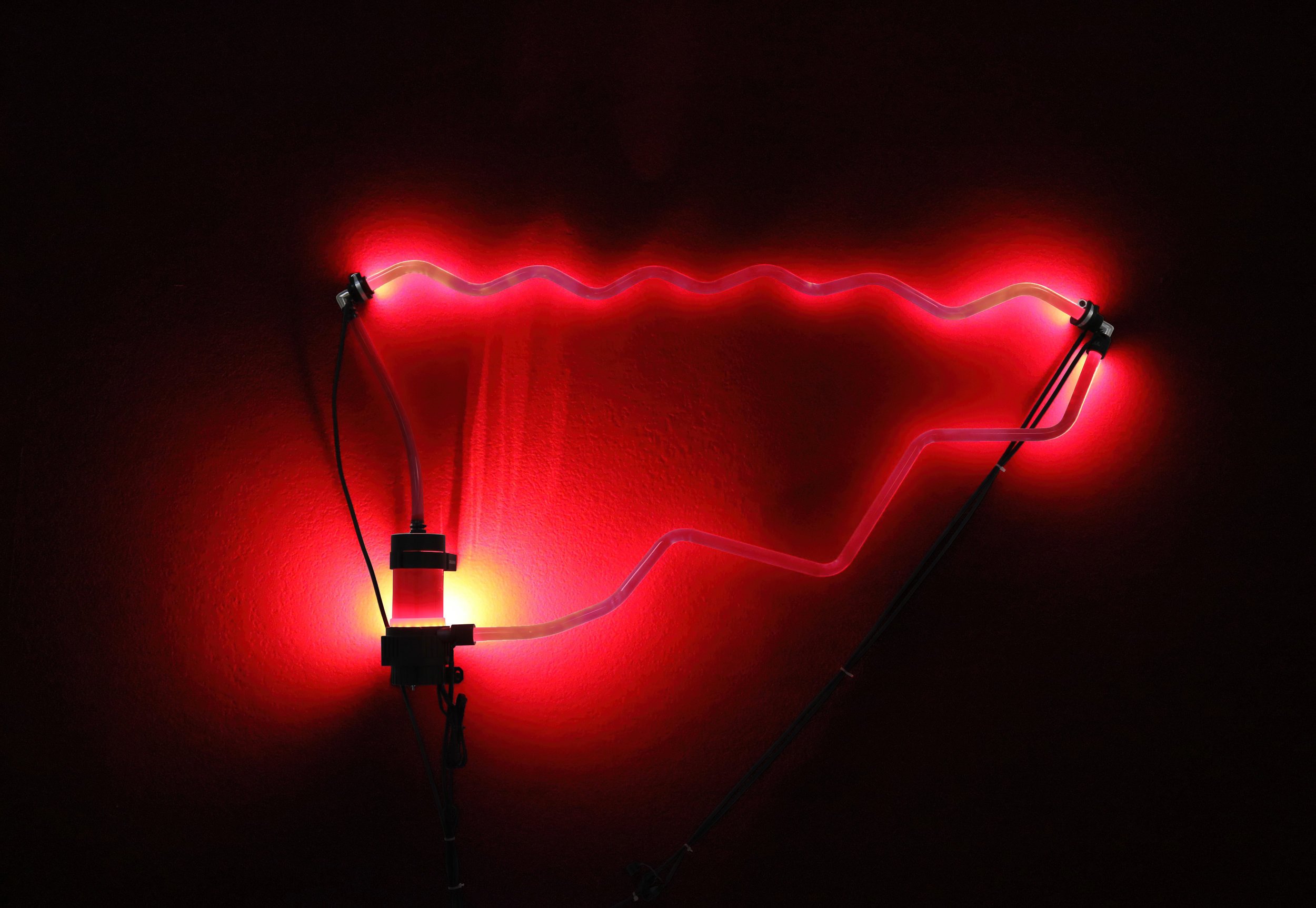  Filip Kostic,  Closed Loop (Red),  Heat-bent PETG tubing, LED compression fittings, pump and reservoir, computer power supply, coolant, 2017 
