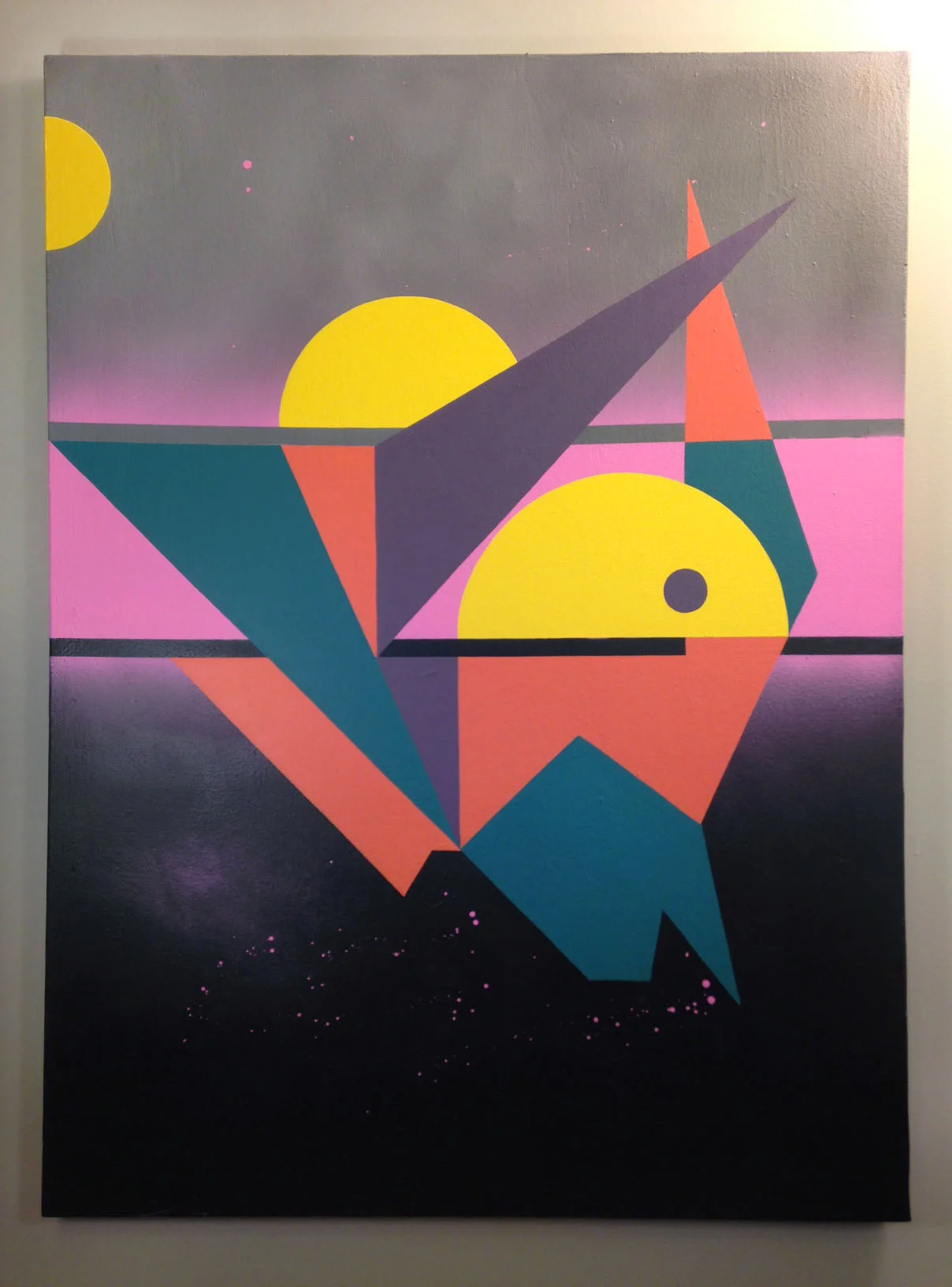 Cosmic Horizon 1: Sailing Away , Spray paint and latex paint on canvas, 36" x 48,” 2016.