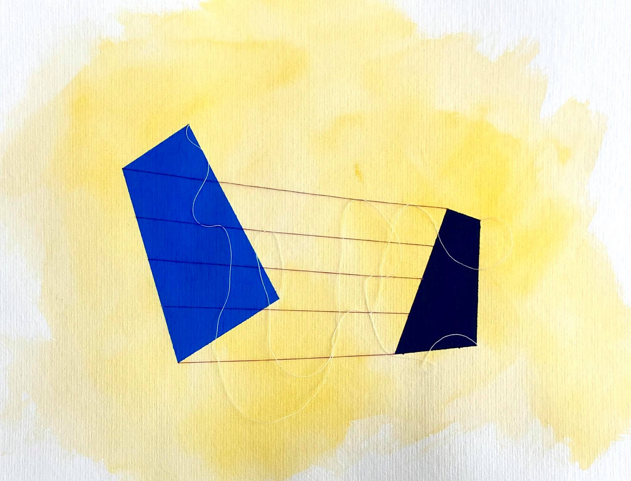 Song 1 , From the Making Connections series, Watercolor, acrylic, and thread on paper, 15.75x11.75,” 2018.