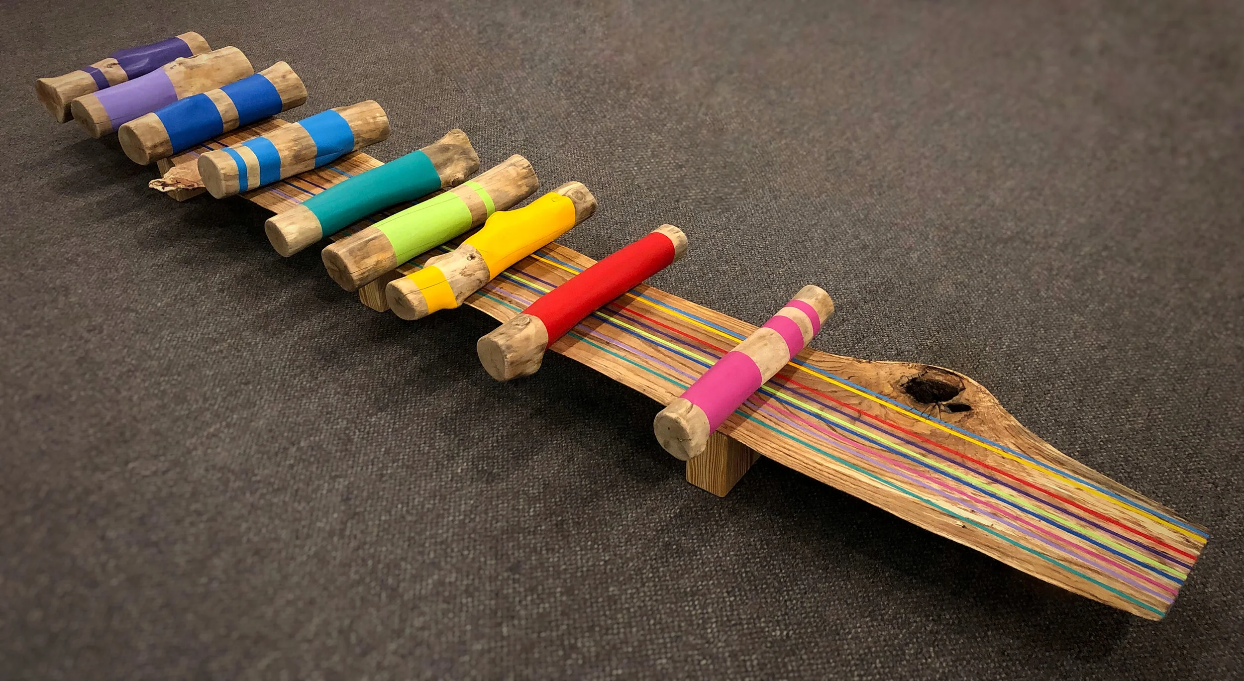 Loom , Wood and acrylic paint, 12x126x22in, 2019