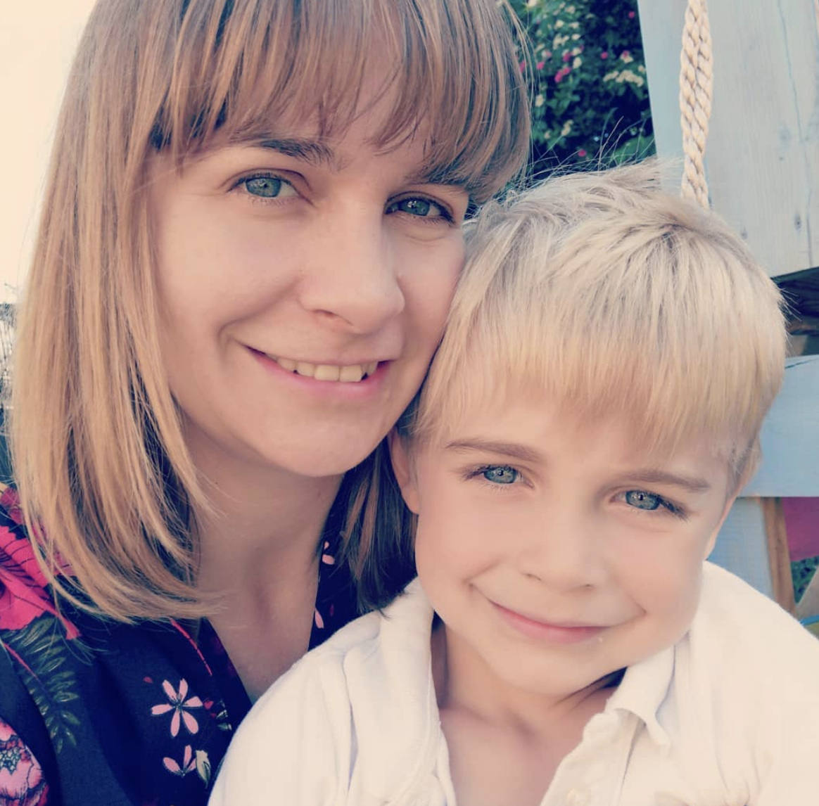 Allergy author, blogger and journalist, Emma Amoscato, with her son James, who has multiple allergies. Picture: Instagram @freefromfarm