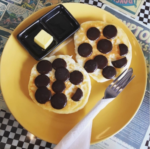 Gluten free buttermilk pancakes with dark choc chips
