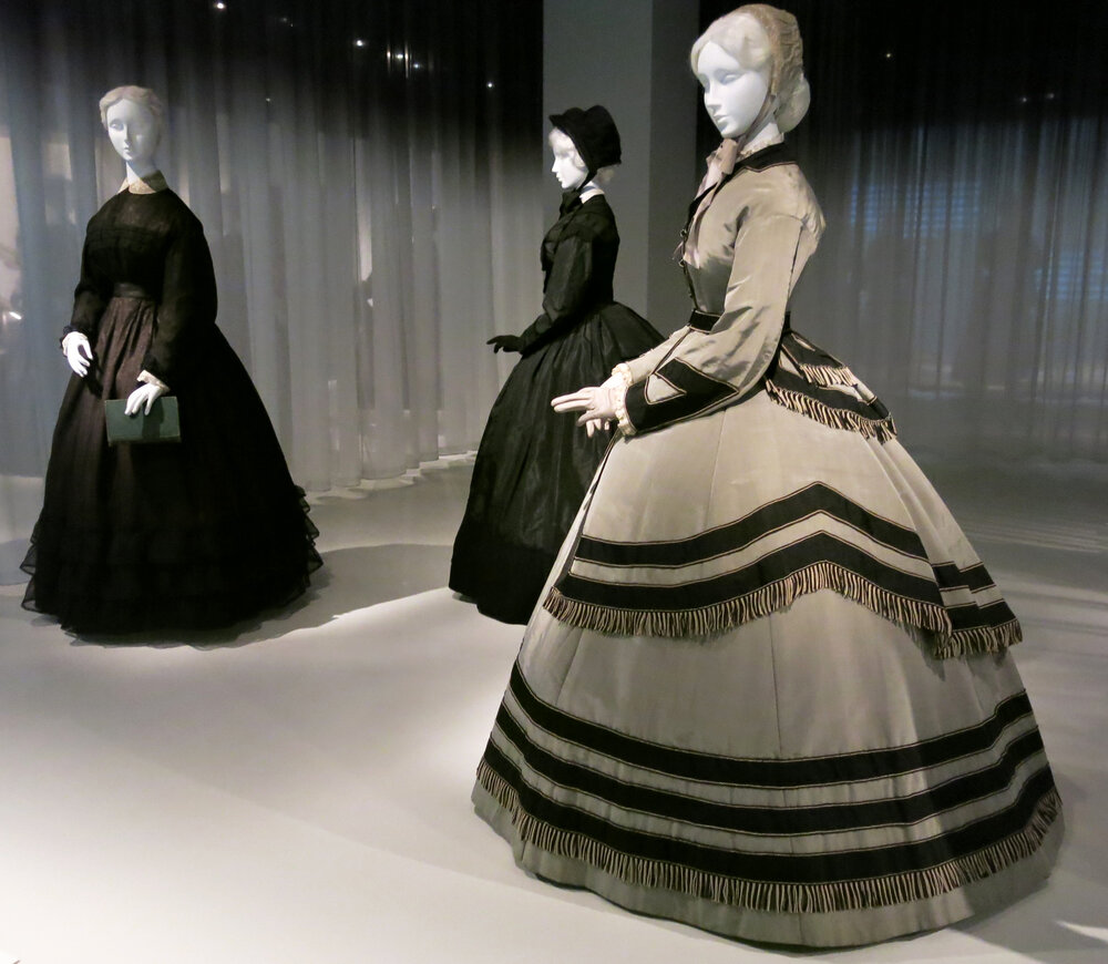 1868 Half-mourning wedding dress chosen to honour those lost in the American Civil War.jpg