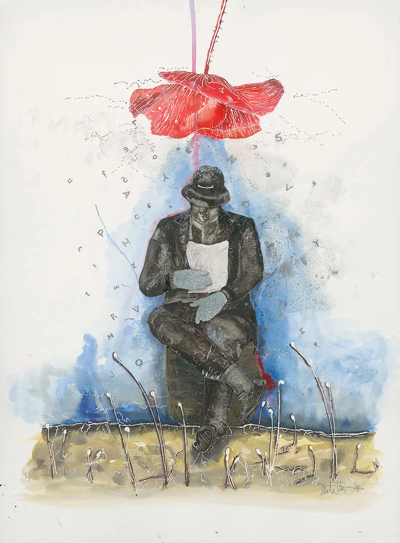   The reader II  Watercolor, china ink, mix media 