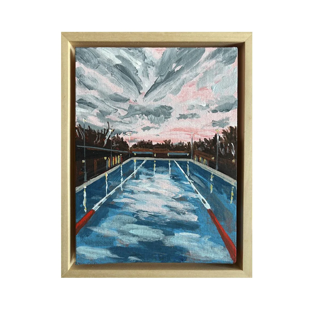 London Fields Lido pink sky painting framed