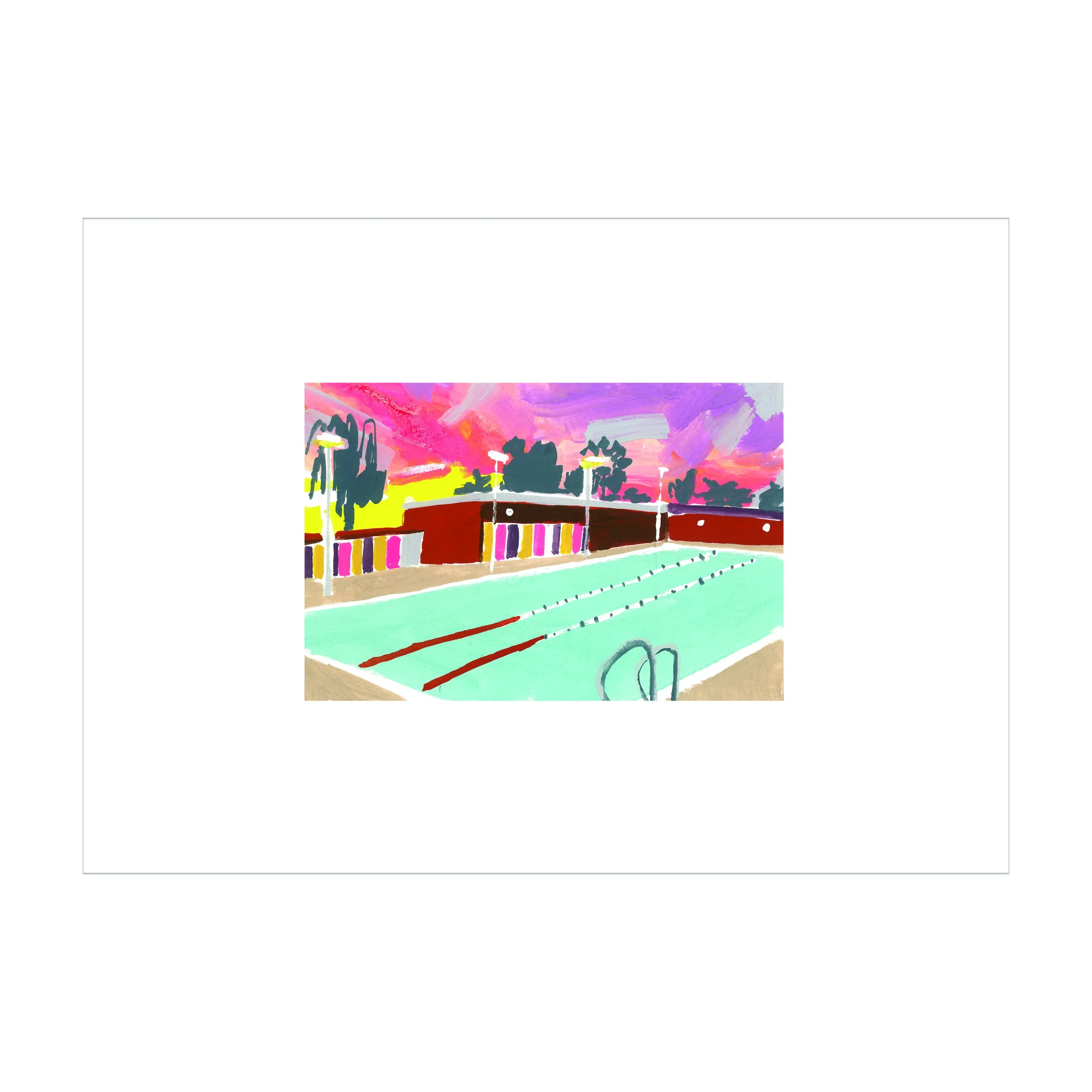 Pink sunrise at the lido painting A4 Print