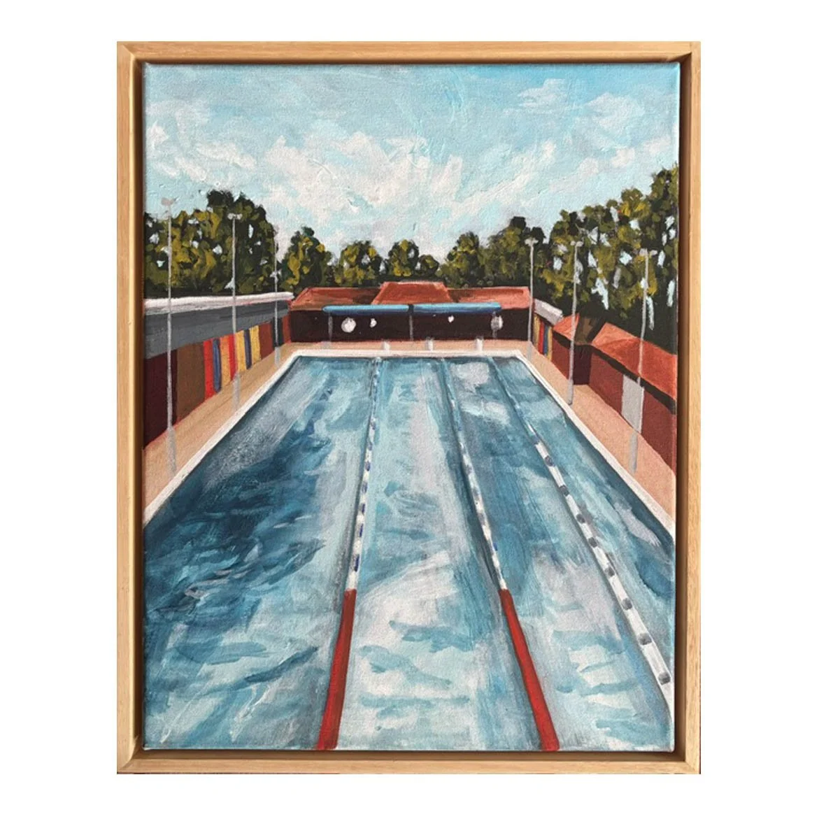 London Fields Lido view towards the Fields painting