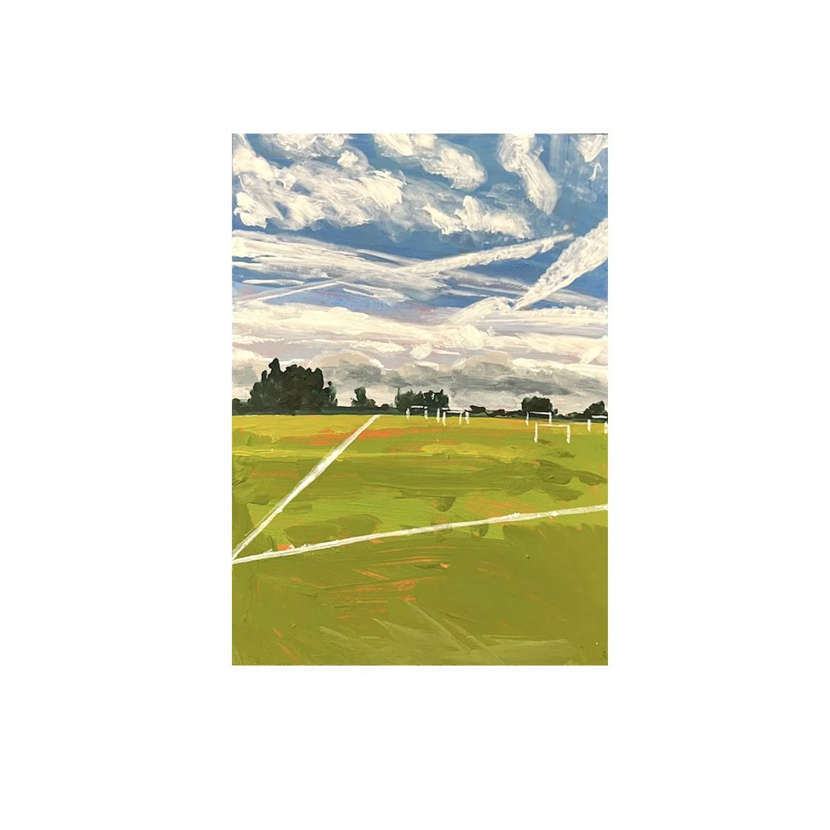 View of Hackney Marshes Football Pitch Blue Sky