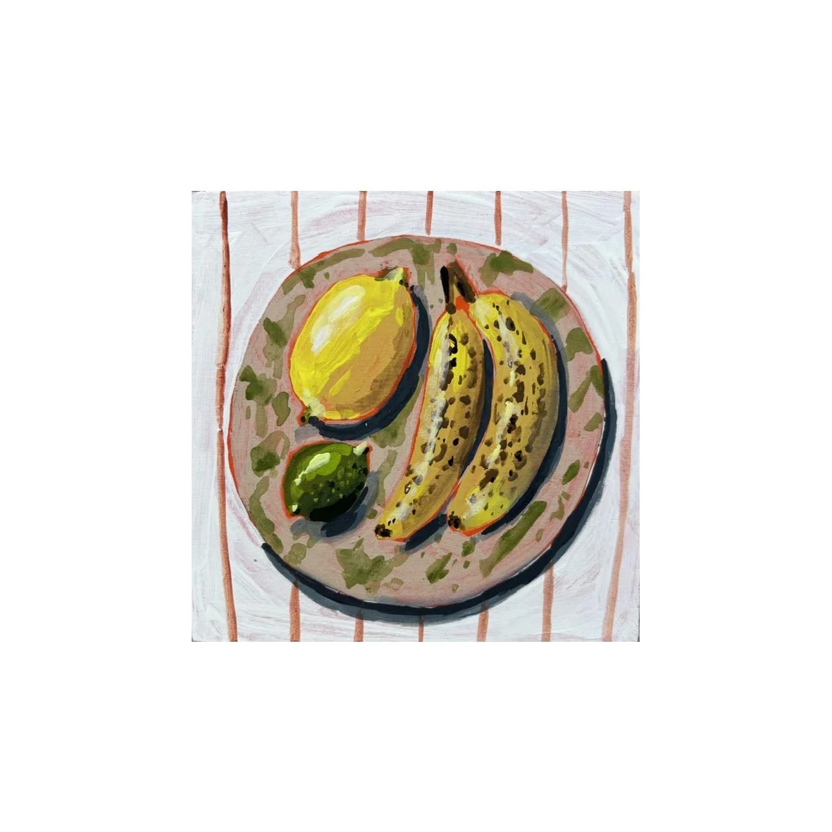 Small Painting of Bananas and Lemon in a Bowl