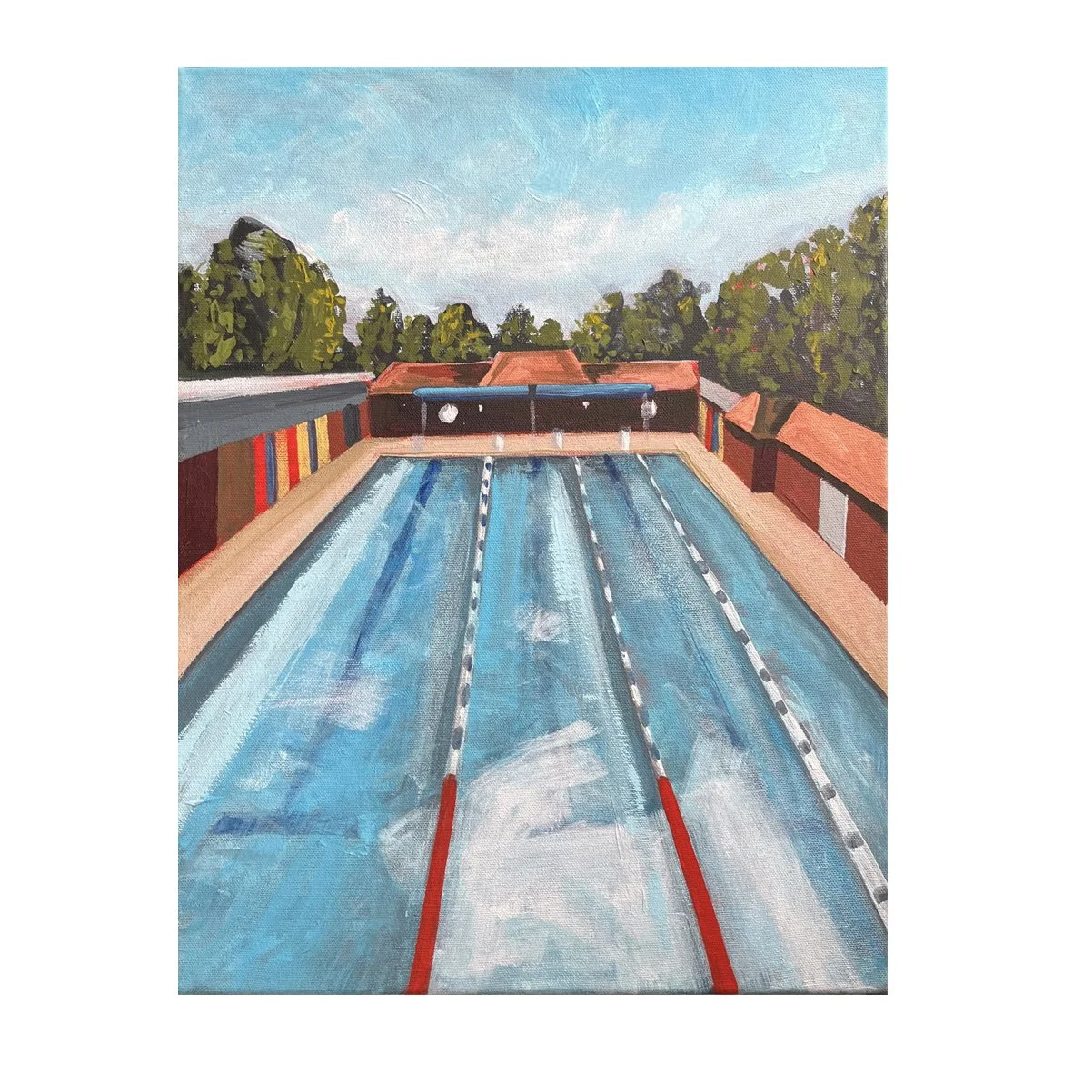 London Fields Lido view towards the Fields painting