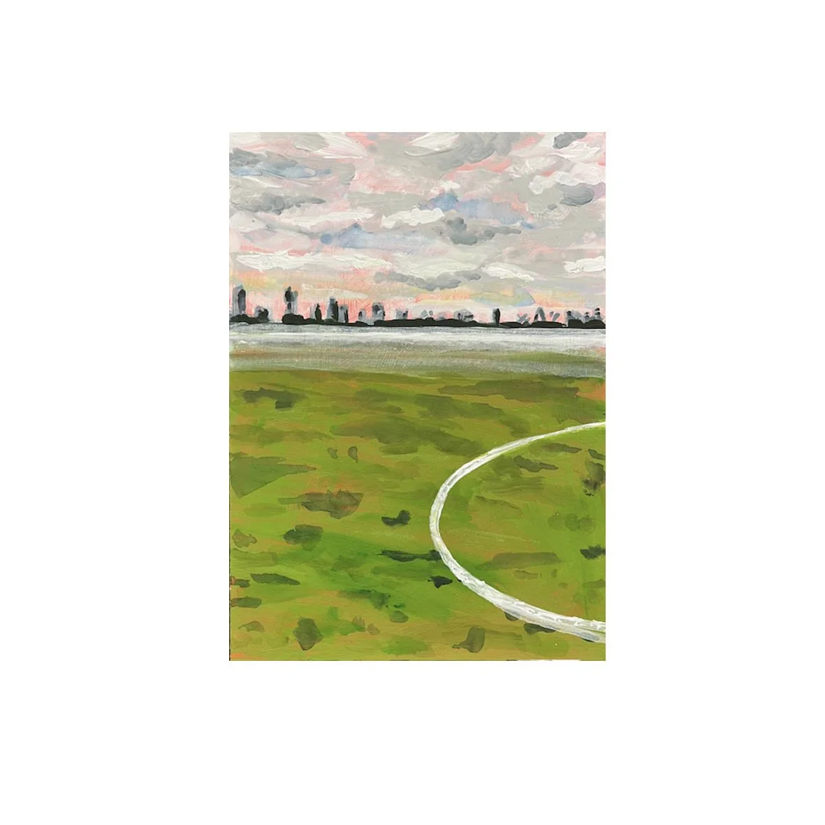 View of Hackney Marshes with curved line painting