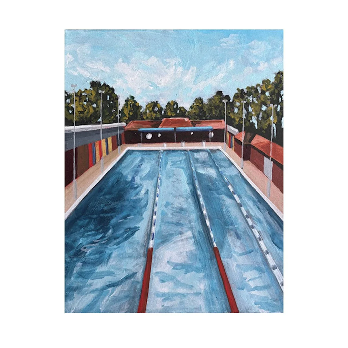 London Fields Lido view towards the Fields painting