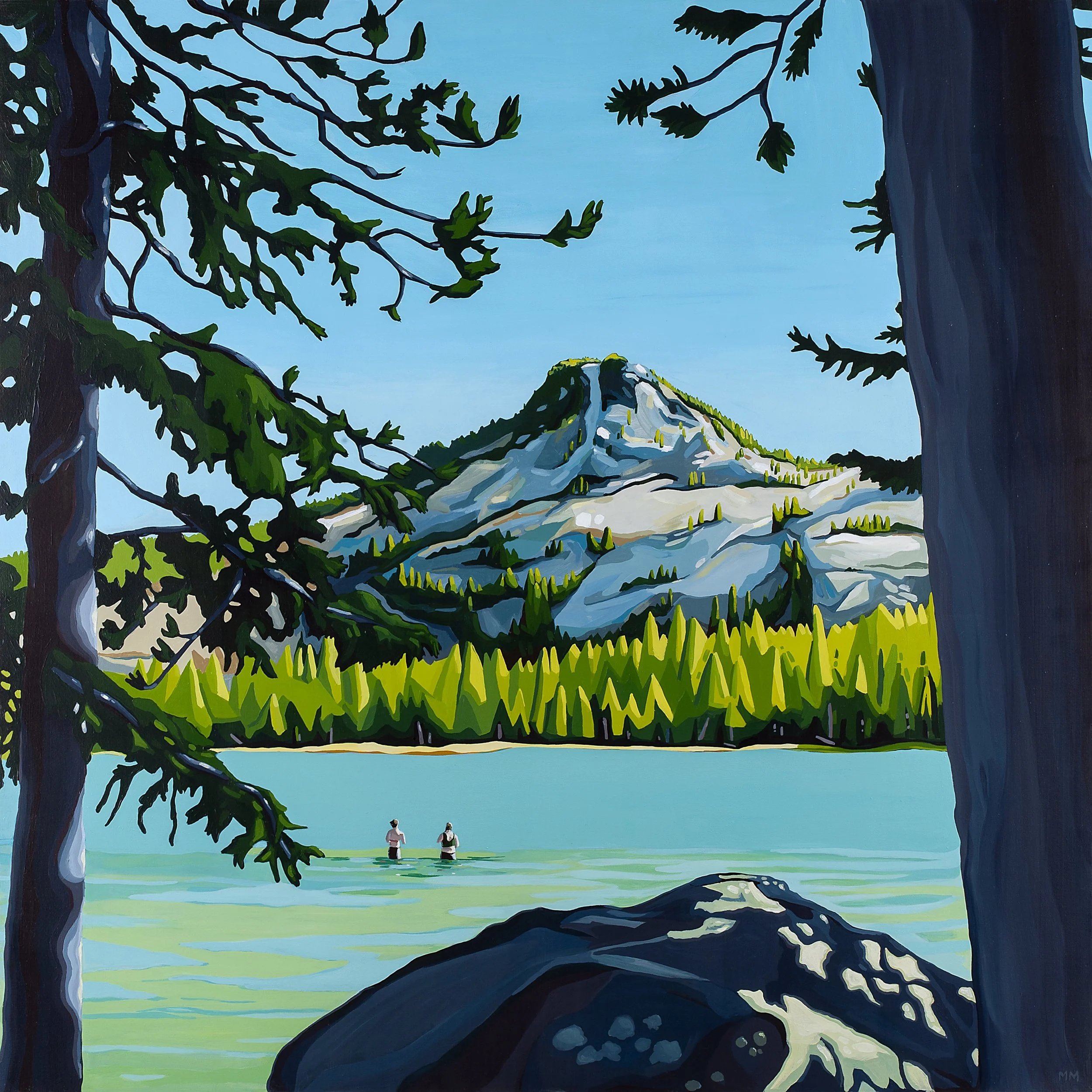 Swimmers in September<br><em>Acrylic on birch, 36"x36", 2025</em>