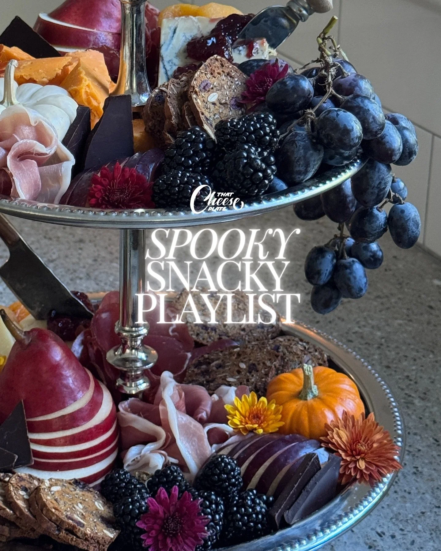 A SPOOKY PLAYLIST PAIRING 🖤 Music is just as important to any gathering as the decorations, and ambiance is one of the keys to a successful snacky party! Here are some tunes to set the Halloween mood, and no I did not include the Monster Mash 👻 Com