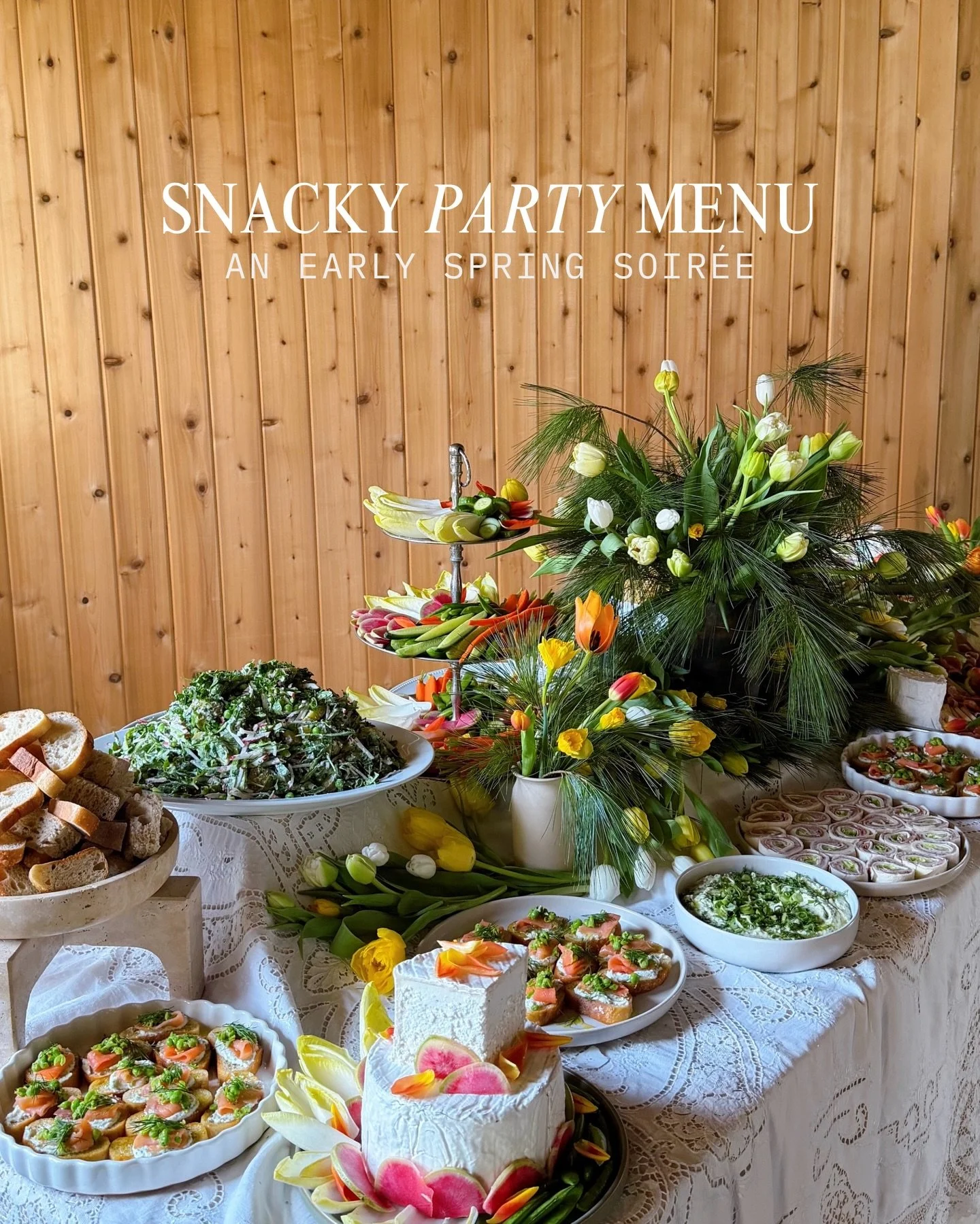 FOR YOUR SPRING HOSTING 🌱 SAVE this snacky party menu for a simple yet elevated selection of bright flavors to welcome in the season. 

Comment APPS and I&rsquo;ll message you the recipes 🌿

Food styling &amp; florals by @monicaloveshercat at @call