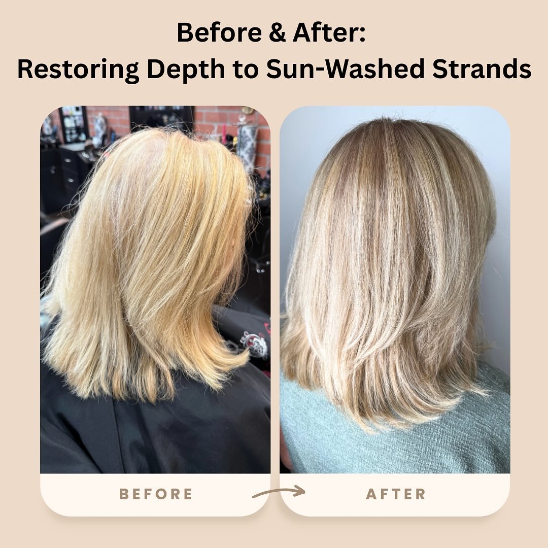 Feeling washed out by the sun? 🌞
Lowlights are the perfect way to restore depth, tone, and contrast to sun-faded hair — and this transformation says it all. Created by Sharon
✨ Customized color
✨ Dimensional tones
✨ A softer, richer finish
R