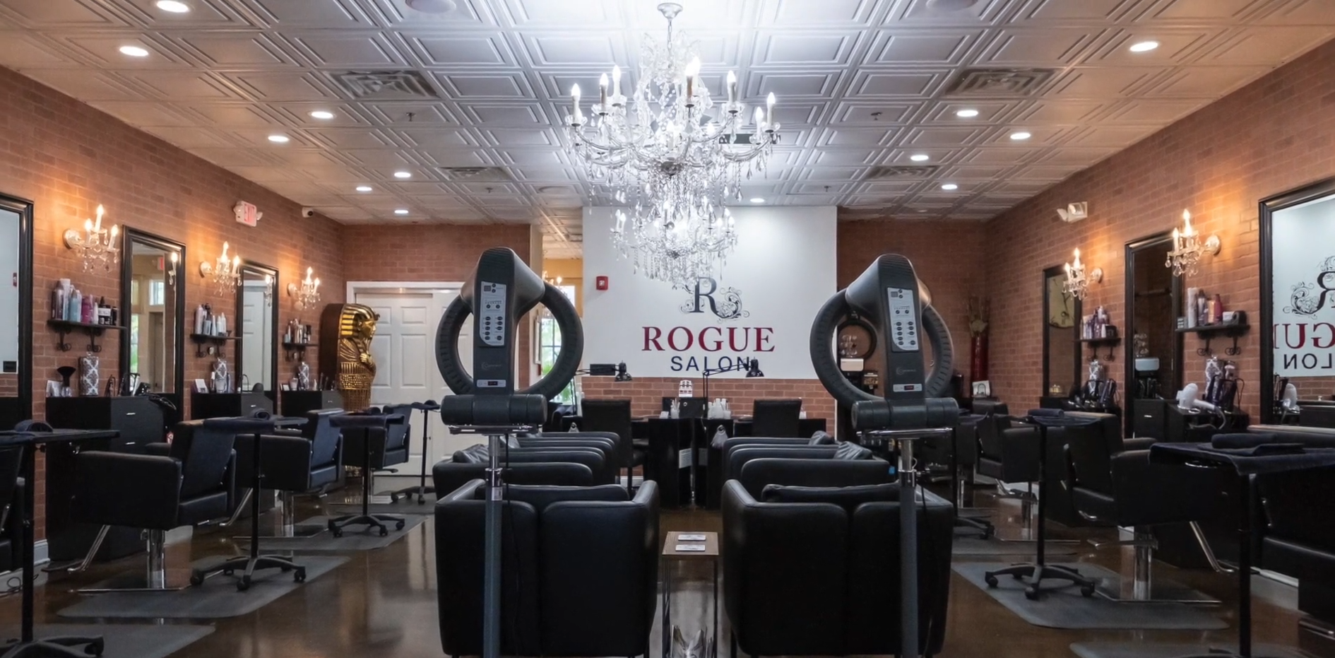 Shows an inviting, relaxing Salon atmosphere with clean, new equipment.