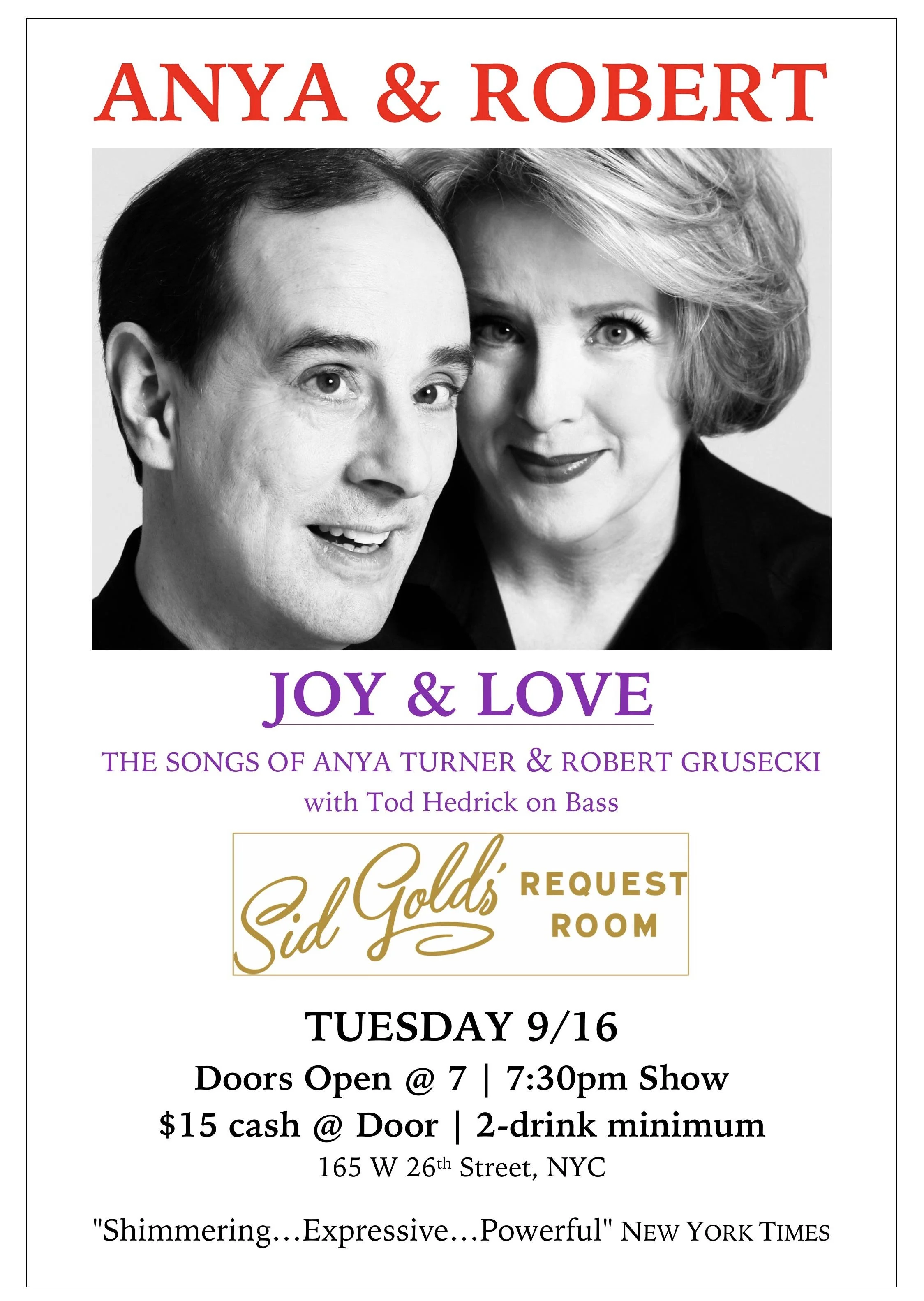 JOY &amp; LOVE @ Sid Gold's 9/16, 10/14, and 11/11