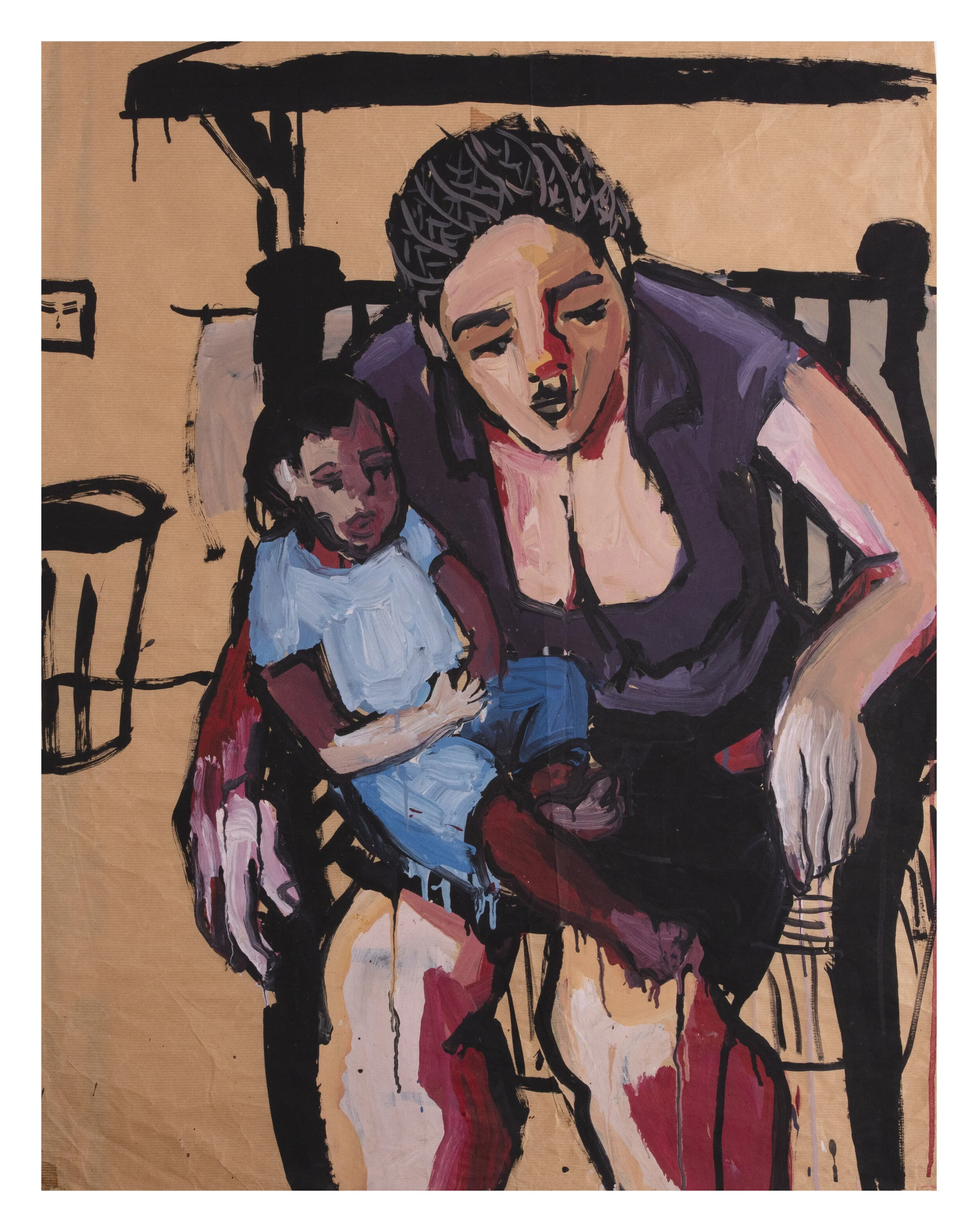 Ruth and her son, 75x99cm, 2016, Acrylic on paper