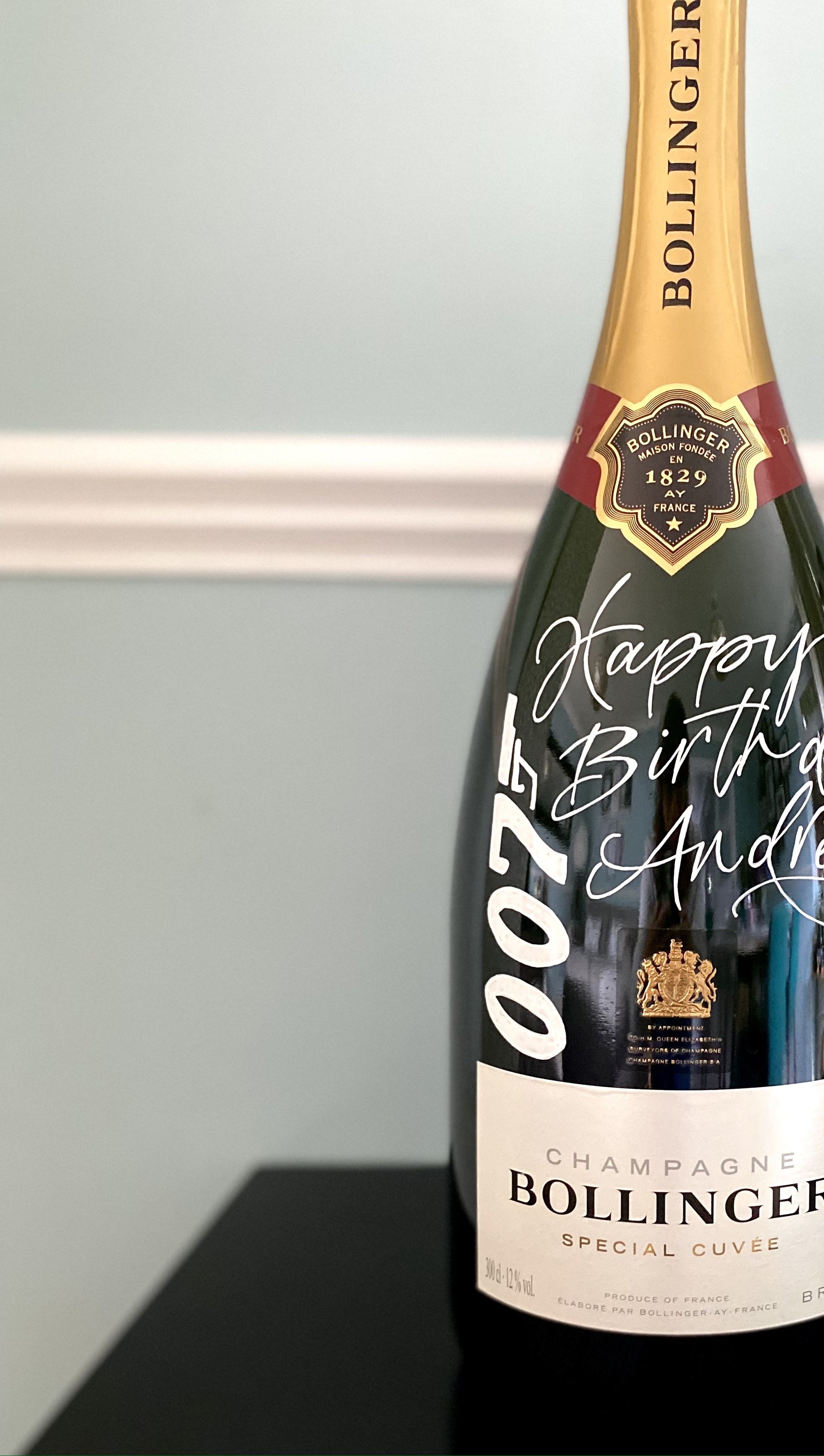 007 Personalised Champagne bottle with Mint Lettering script.JPG