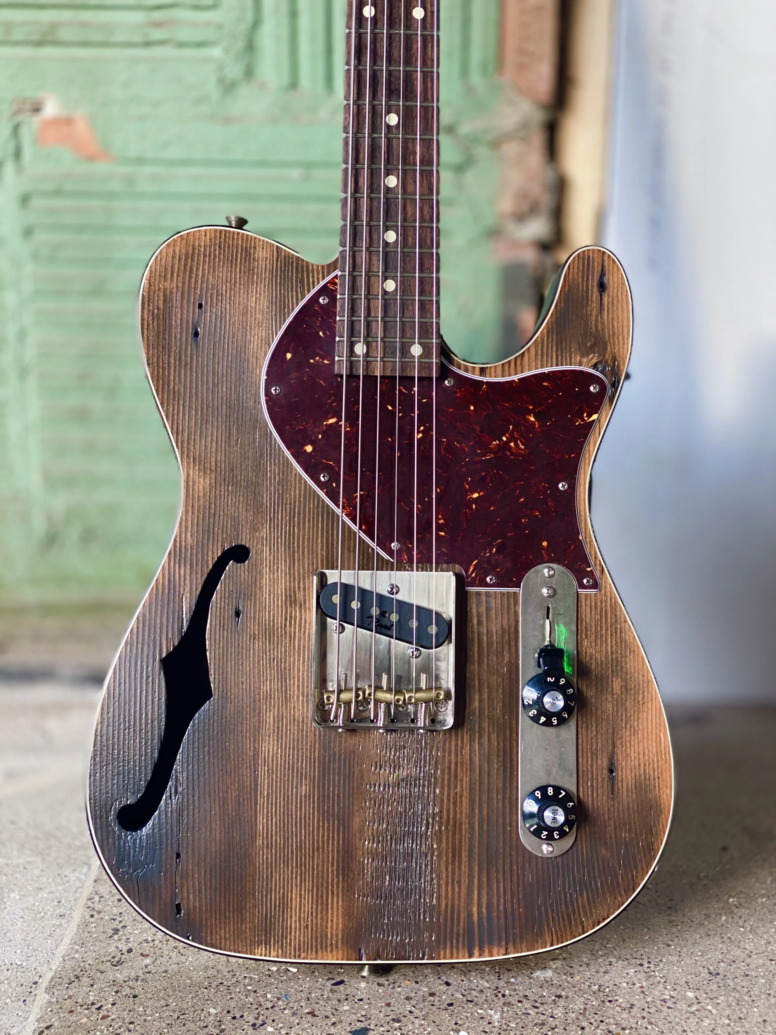 Handmade Wooden Guitar Barettes - Brown Martin Custom Dreadnought Guitar & Case, Herringbone 28  main image 3