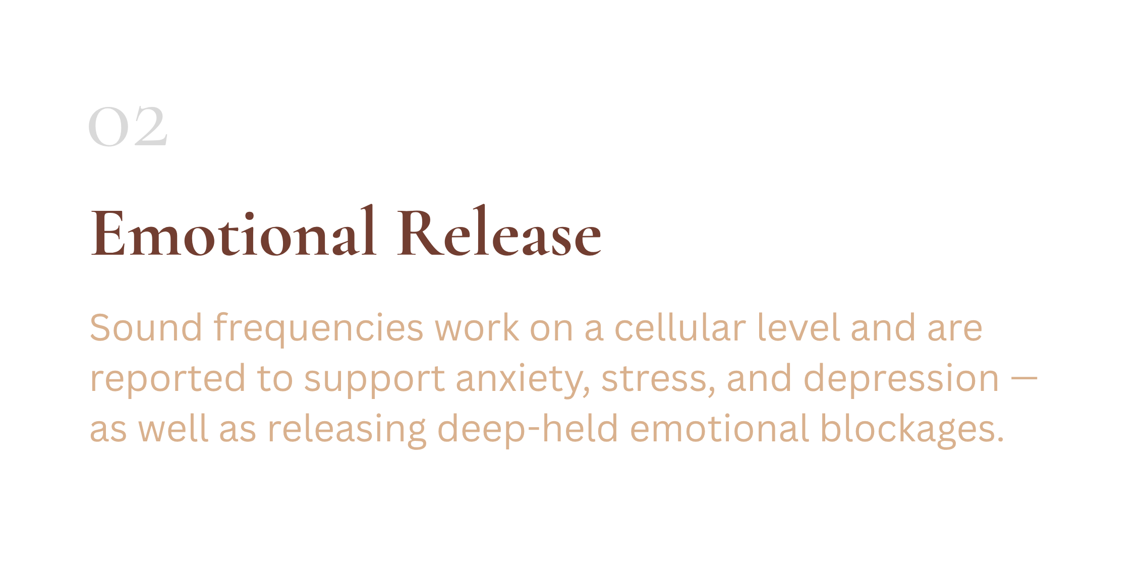 Text explaining emotional release through sound frequencies, which support anxiety, stress, depression, and emotional blockages.