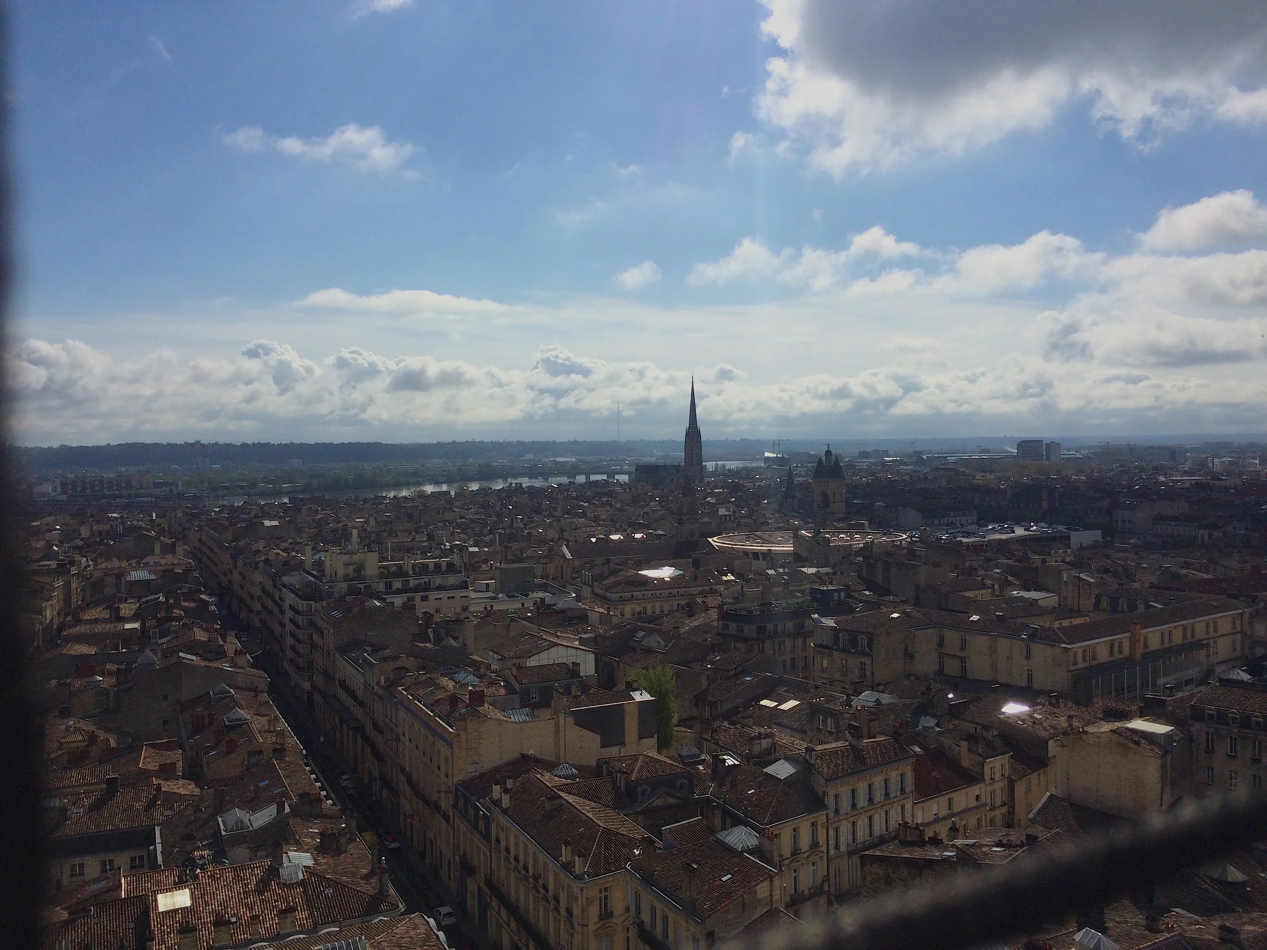 We could see to the river dividing the city, the largest church in Bordeaux, and beyond!