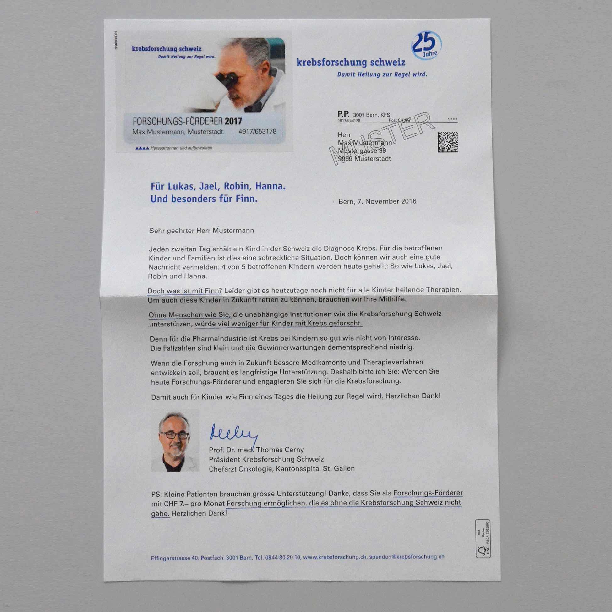 Copy of Krebsforschung Schweiz: Brief Spendermailing November 2017