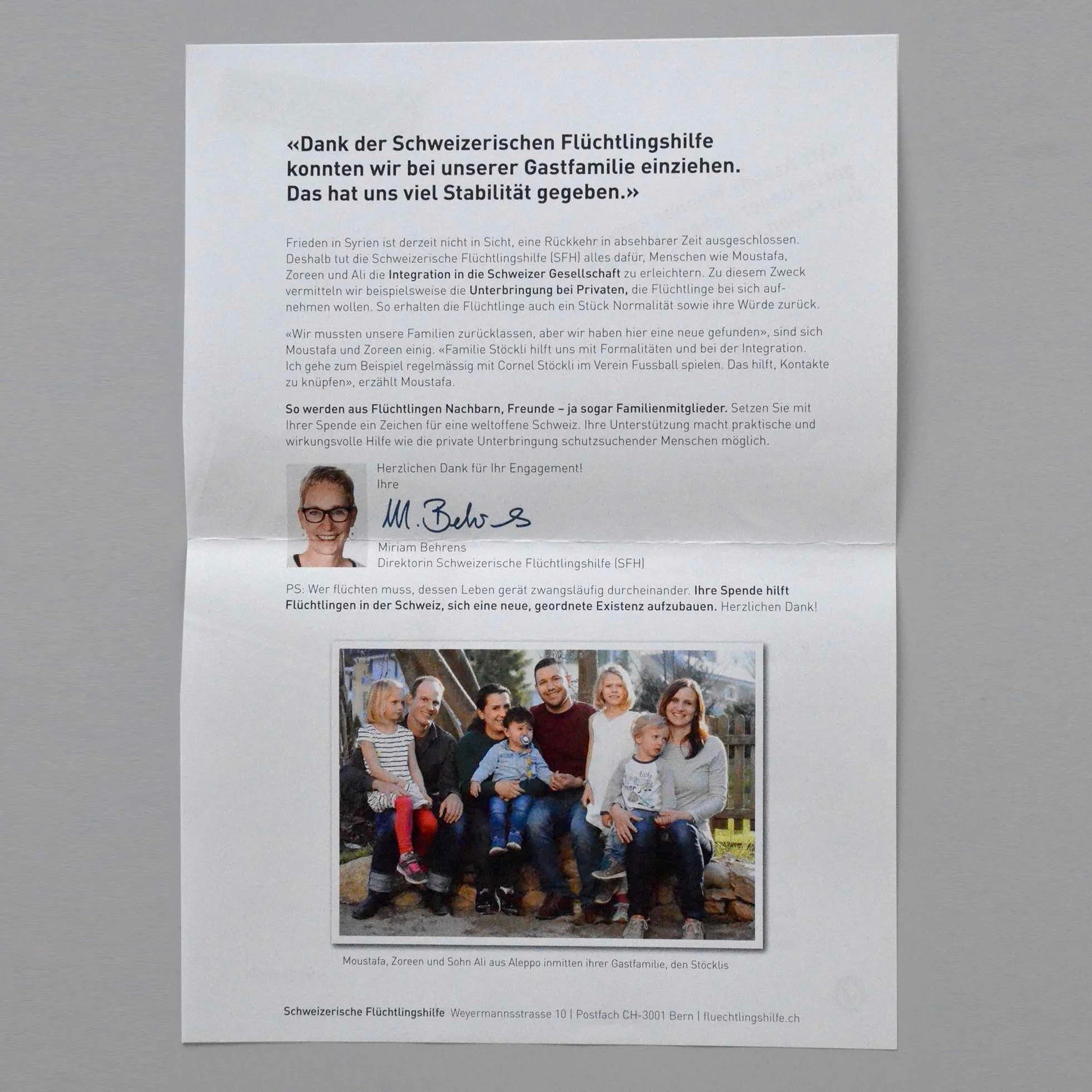 Schweizerische Flüchtlingshilfe SFH: Brief Rückseite Streuwurf