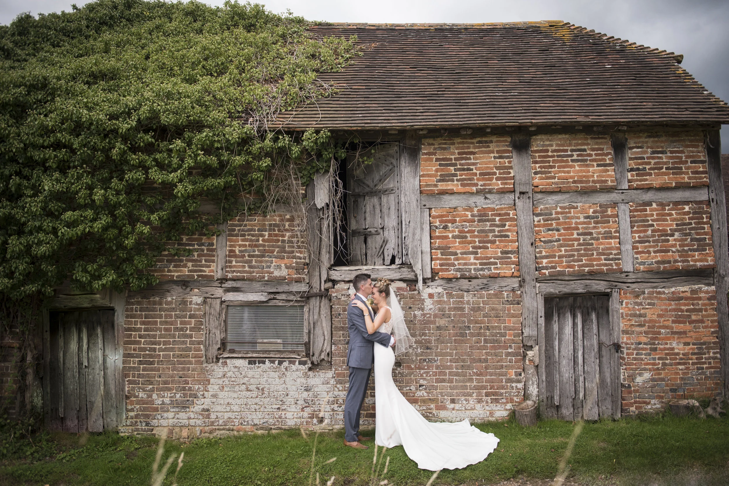 Rustic Barn Wedding Photography, Bride and Groom Romantic Wedding Photography Sussex + Natural Wedding Photos + Relaxed Wedding Photography - Chapel Barn, Bolney - Sarah Wenban Wedding Photography