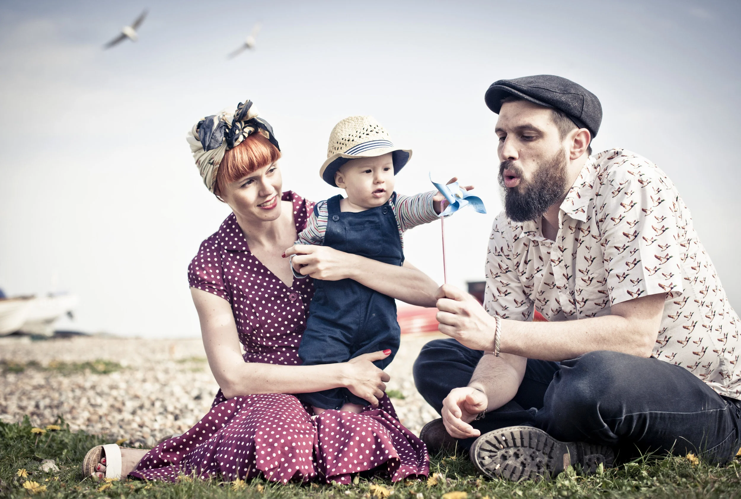 Mum, Dad and Baby Family Beach Portrait Sussex | Vintage Family Photography | Family Portraits and Family Photography in Sussex by Sarah Wenban