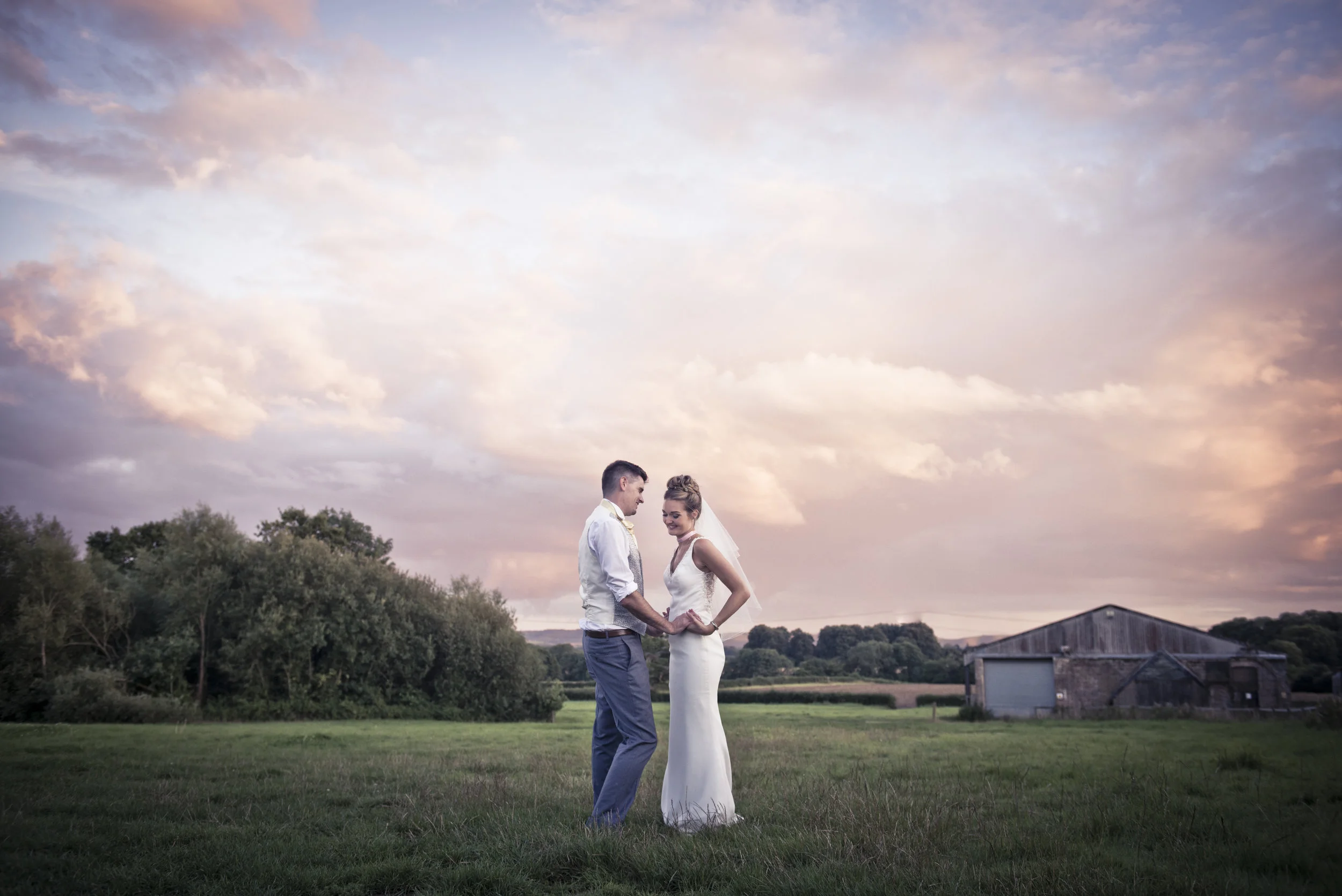Wedding Couple Portrait Photo | Sunset Rustic Barn Wedding Photography, Bride and Groom Natural Wedding Photography Sussex + Natural + Relaxed Wedding Photography Sussex - Chapel Barn, Bolney