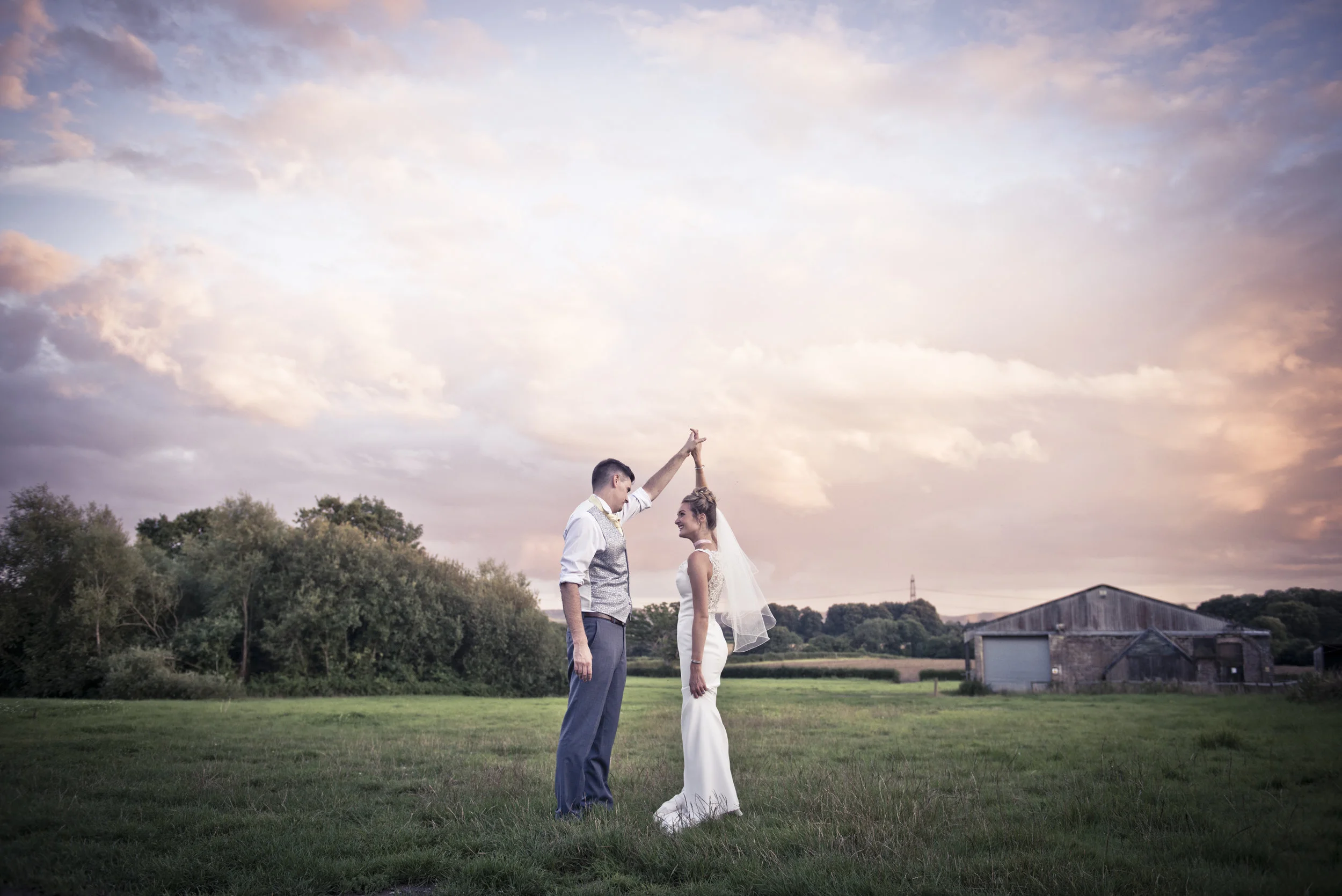 Sunset Wedding Couple Portrait Photo | Sunset Rustic Barn Wedding Photography, Bride and Groom Natural Wedding Photography Sussex + Natural + Relaxed Wedding Photography Sussex - Chapel Barn, Bolney