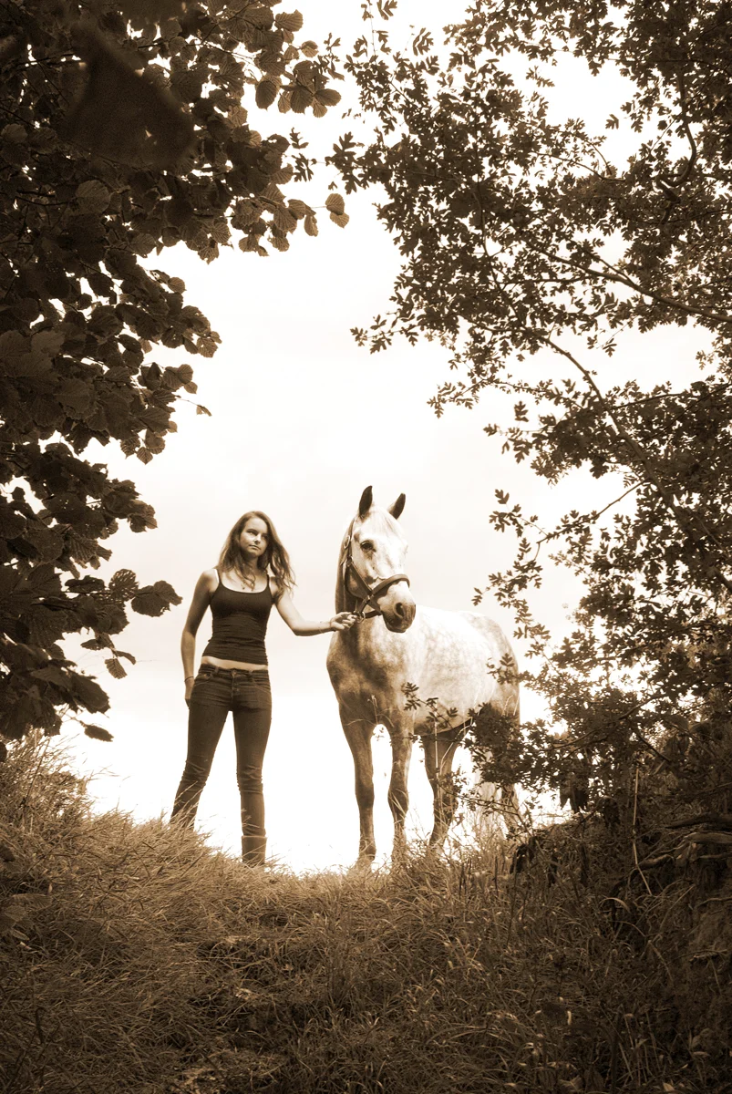 Horse with Owner Sepia Photography Sussex | Horses and Animal Photography in Sussex | Countryside Horses Photography South Downs | Equestrian Animal Photography in Sussex | Sarah Wenban