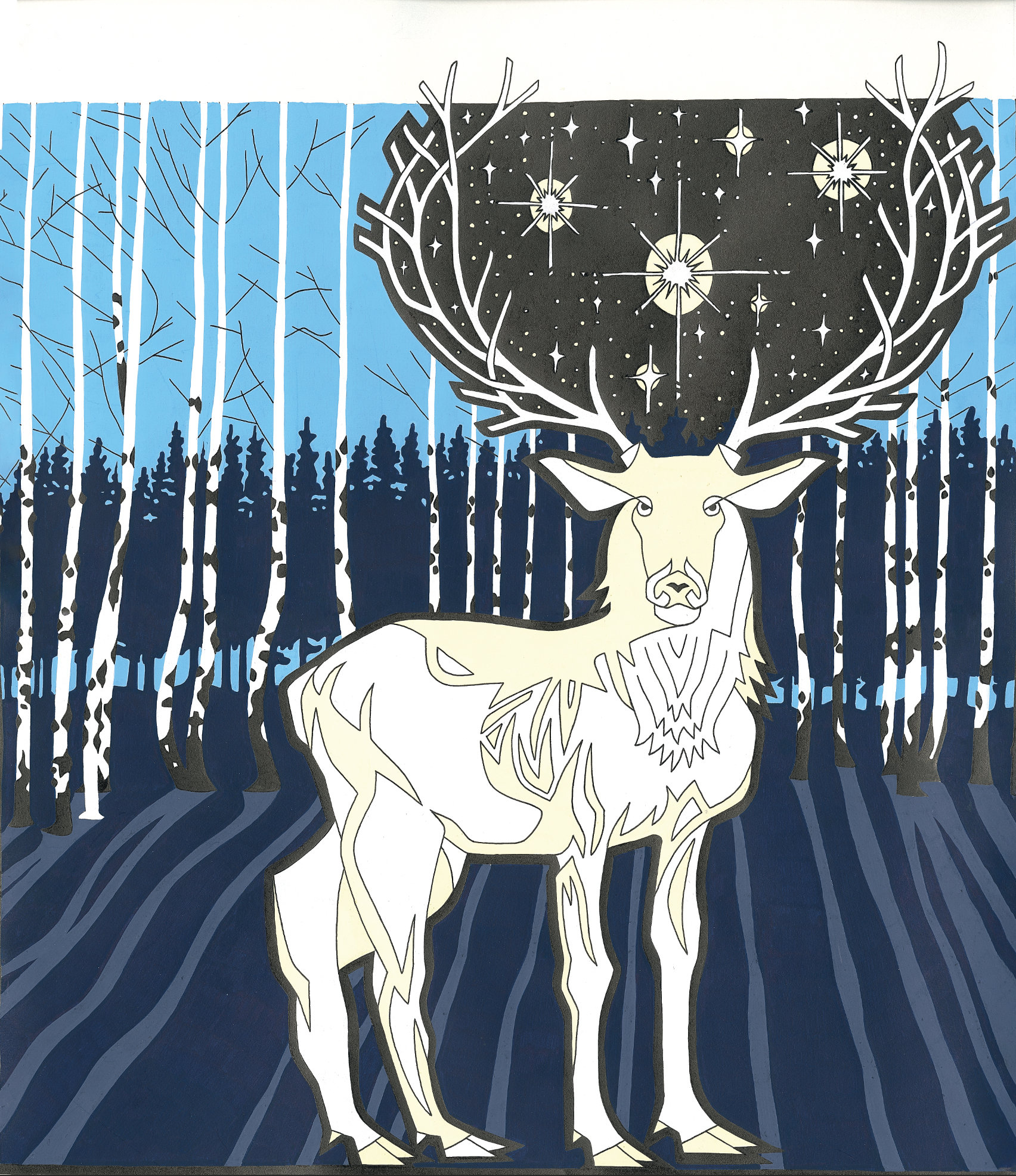 CSODASZARVAS 'THE MiRACULOUS STAG'      11" x 17" pen and ink, posca pen