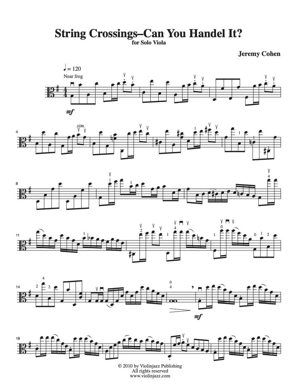 String Crossings—Can You Handel It? (solo viola) — Violinjazz Publishing
