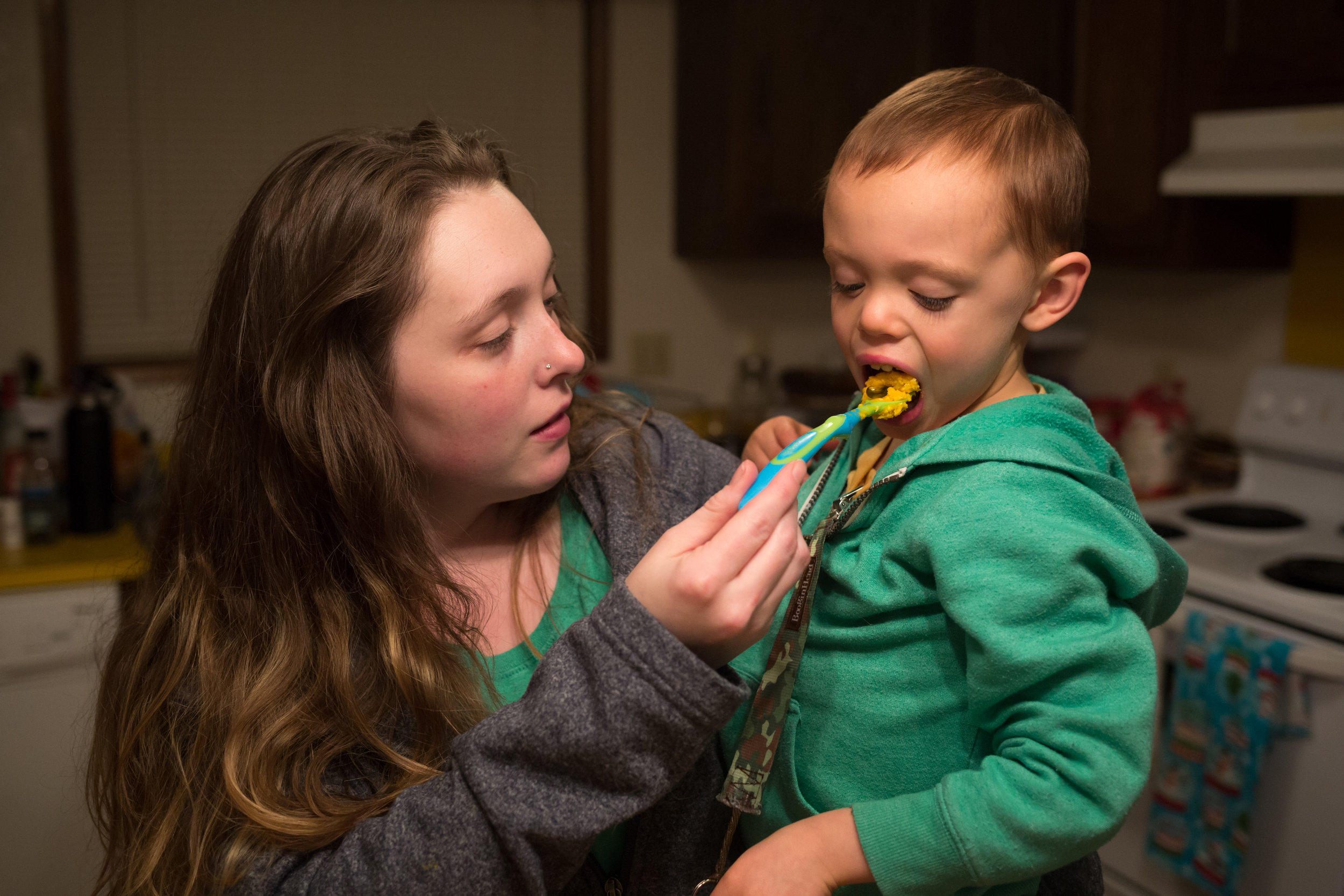  After dinner, Paige gives James his medicine in the form of a cannabis oil filled capsule. James takes about 45mg of CBD and THC/THCA oil throughout the day. The CBD helps reduce his seizures while the THC and THCA helps regulate his emotions and im