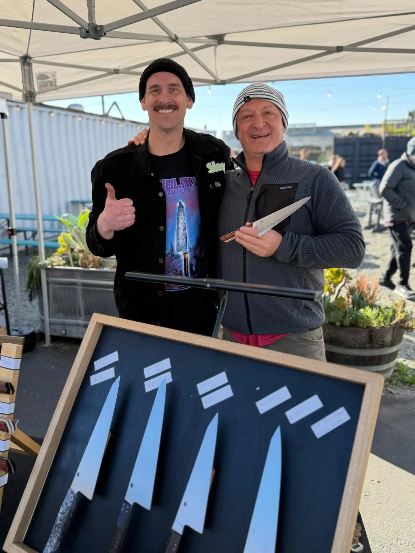 Andy and Jack met Evan Davis from @enceladus_cutlery at @blade_show this year. Evan is a talented culinary knife maker with a unique style and a passion for pushing his craft forward. 
.
Andy went to Berkeley today to see Evan at the Kiln, Cork &amp;